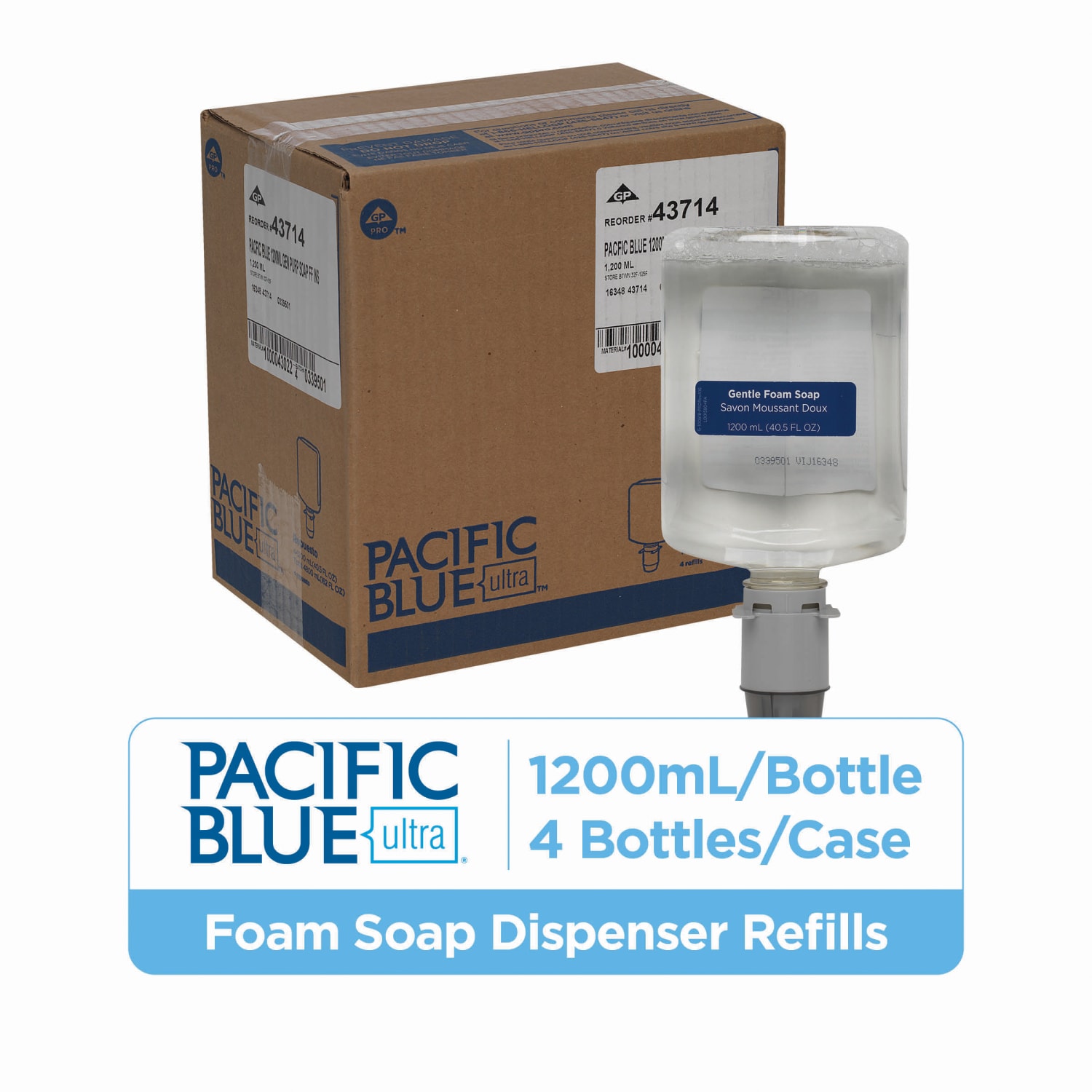 Pacific Blue Ultra Gentle Foam Hand Soap Refills for PBU Manual Dispenser, Dye & Fragrance Free, 1200 mL per Bottle, Case of 4 Bottles (4800 mL) - Image 3