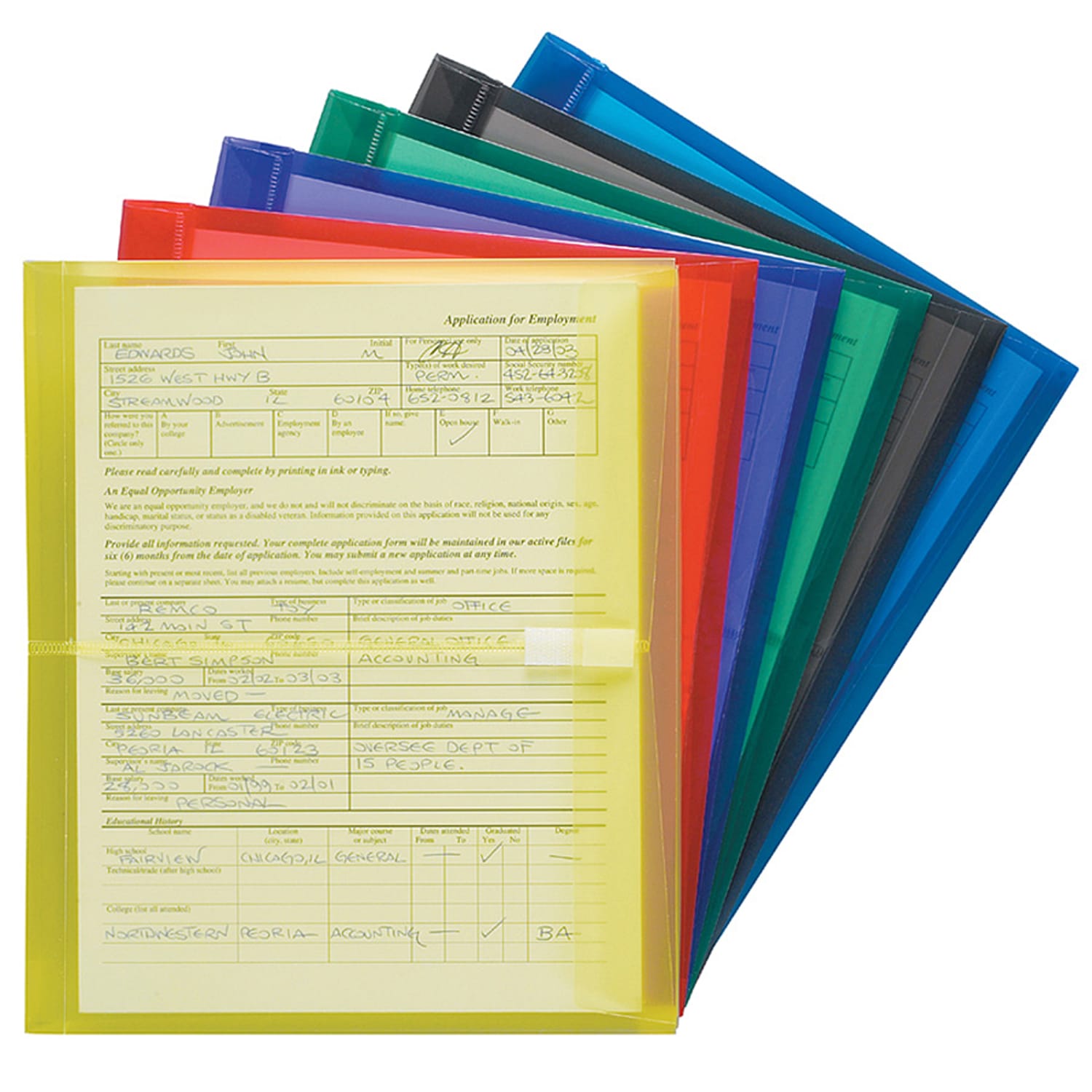 Smead Poly Envelopes, Letter Size, Side Opening, Assorted Colors, Pack Of 6