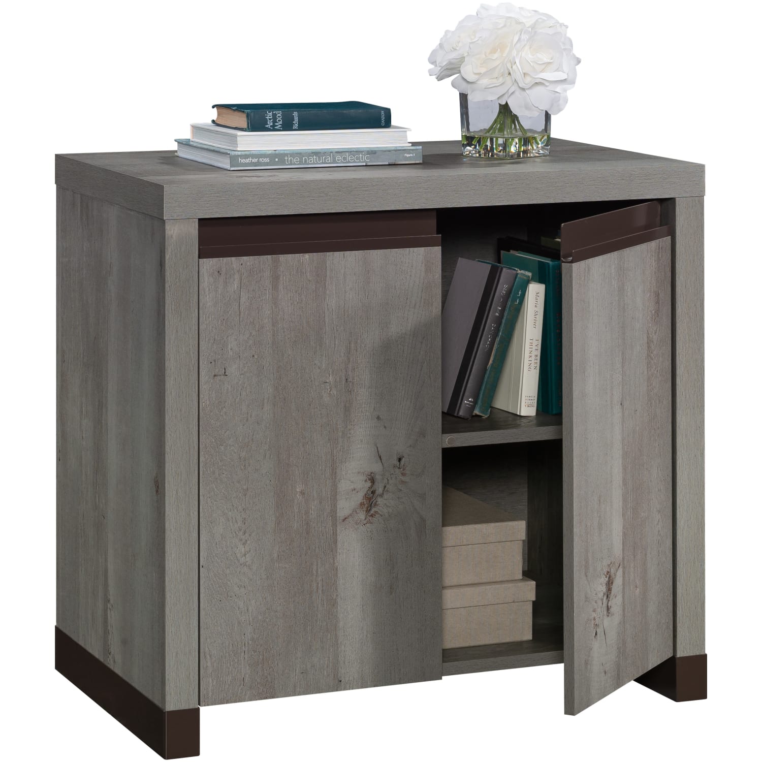Sauder 2-Door 32inW Storage Cabinet And Base For Library Hutch, Mystic Oak - Image 3