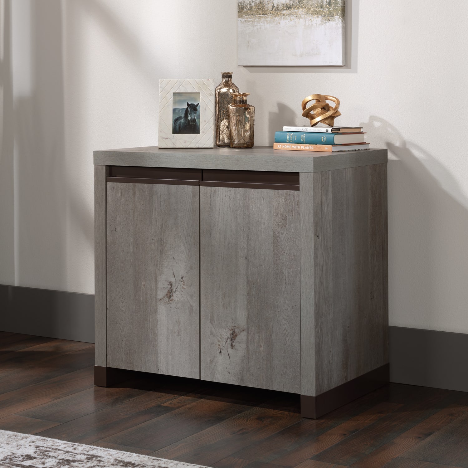Sauder 2-Door 32inW Storage Cabinet And Base For Library Hutch, Mystic Oak - Image 4