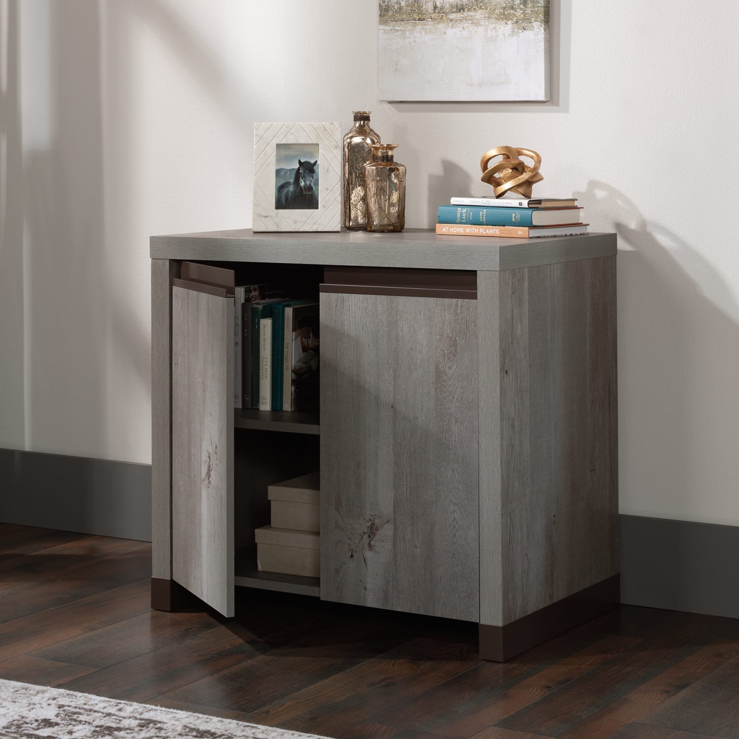 Sauder 2-Door 32inW Storage Cabinet And Base For Library Hutch, Mystic Oak - Image 5