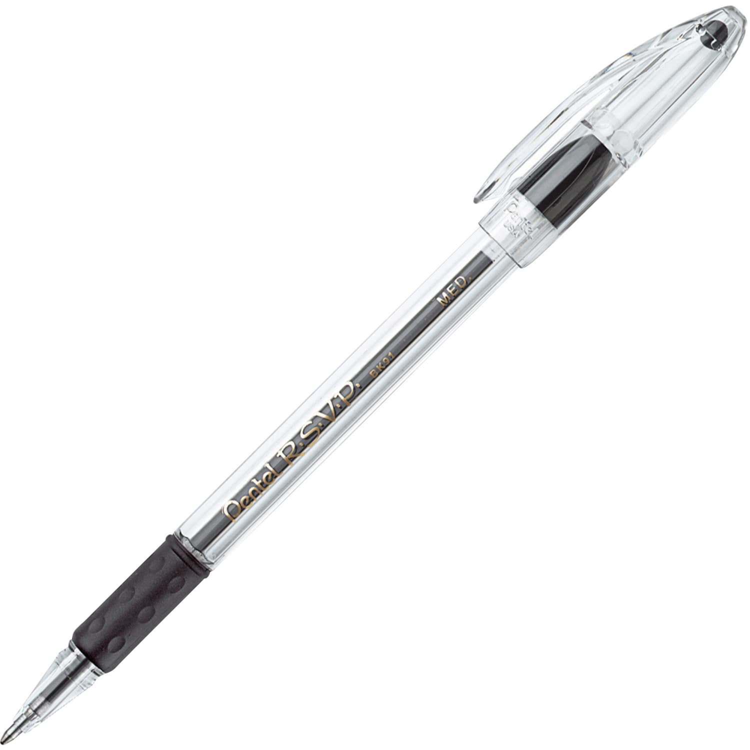 Pentel R.S.V.P. Ballpoint Pens, Medium Point, 1.0 mm, Clear Barrel, Black Ink, Pack Of 12 - Image 4