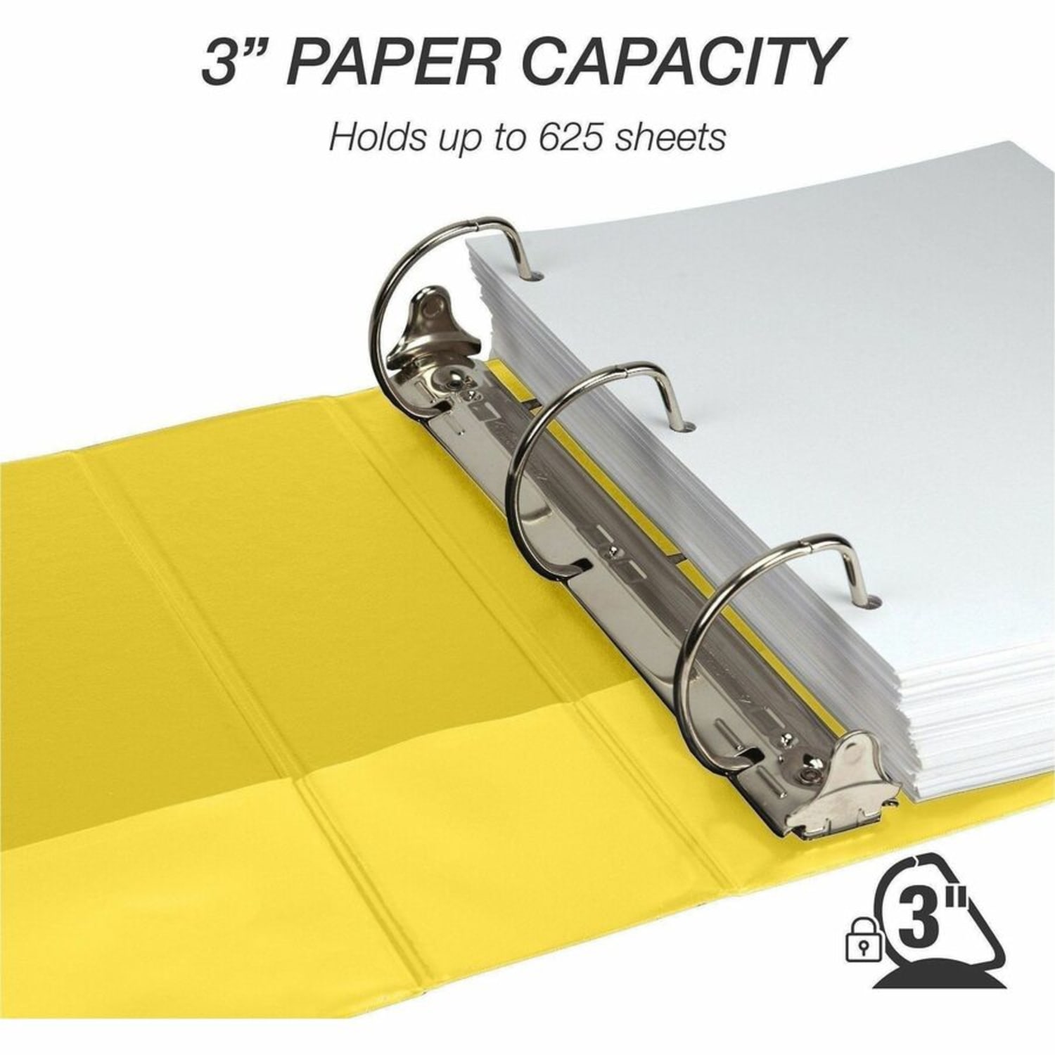 Samsill Durable Three-Ring View Binder - 3in Binder Capacity - 625 Sheet Capacity - Fastener(s): 3 x D-Ring - Pocket(s): 2, Internal - Polypropylene, Chipboard - Yellow - Recycled - Durable, PVC-free, Ink-transfer Resistant, Clear Overlay, Sturdy - 1 Each - Image 4