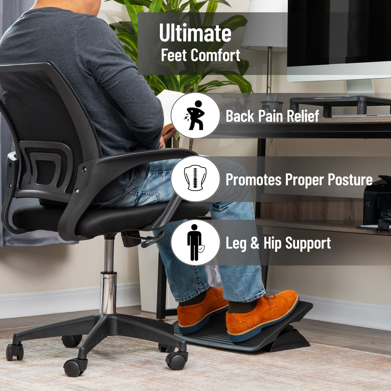 Mind Reader Adjustable-Height Footrest, 3-1/2inH x 13-1/2inW x 17-1/2inD, Black - Image 4