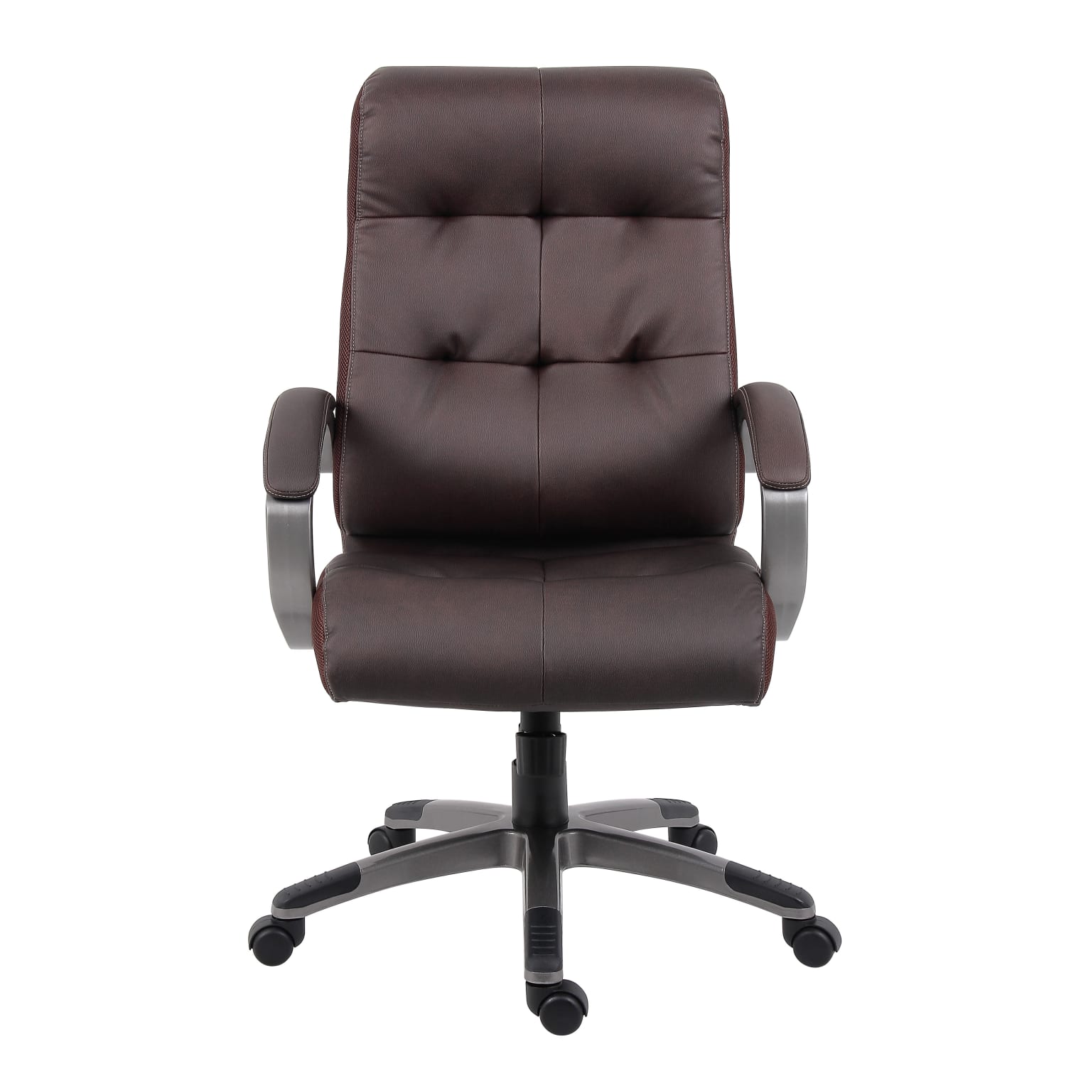 Boss Office Products Double-Plus Ergonomic LeatherPlus Bonded Leather High-Back Chair, Brown/Pewter - Image 3