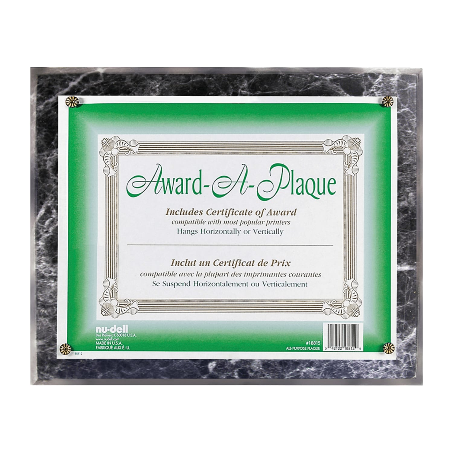 Nu-Dell Award-A-Plaque, 13in x 10 1/2in, Black Marble