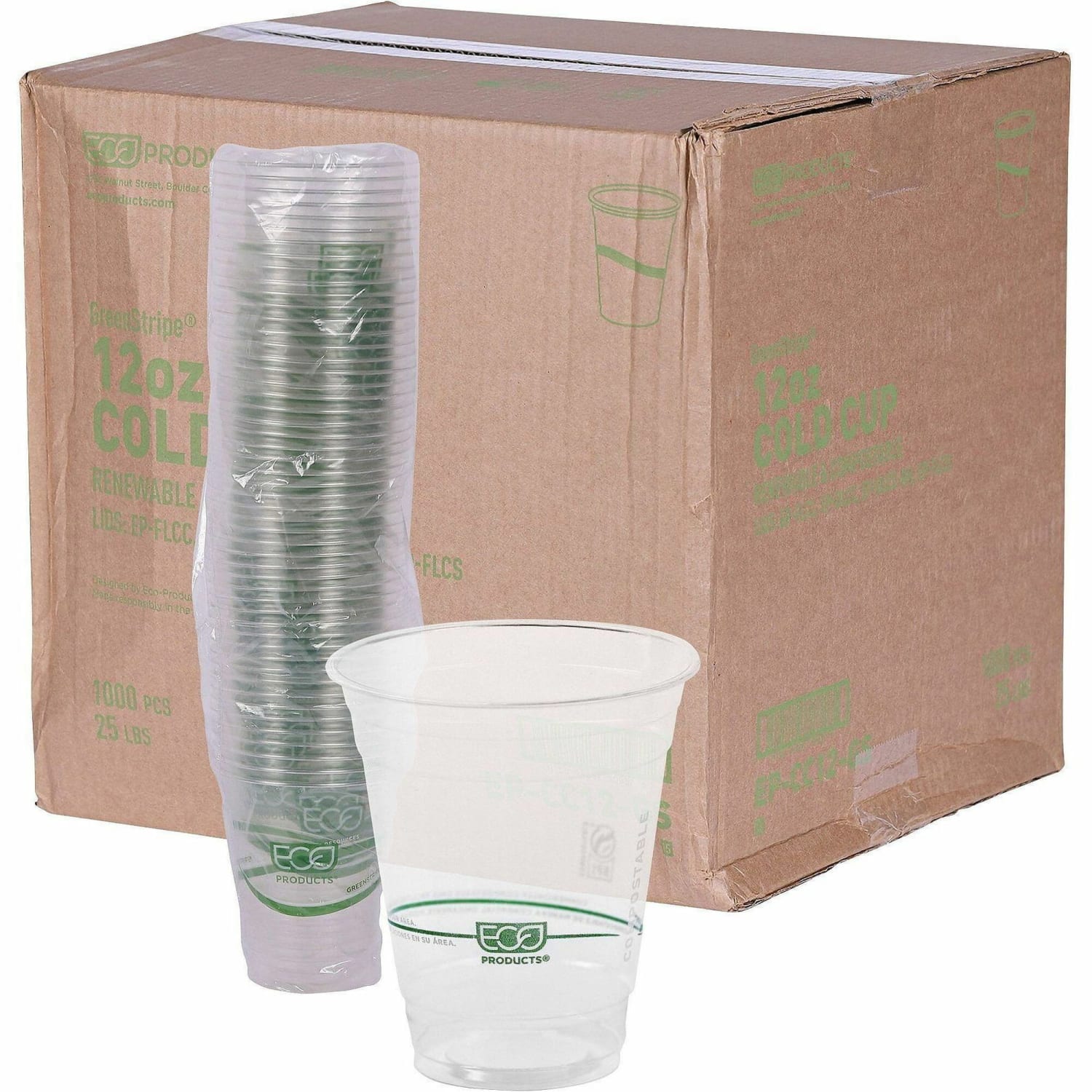 Eco-Products GreenStripe PLA Compostable Cold Cups, 12 Oz, Carton Of 1000 - Image 3