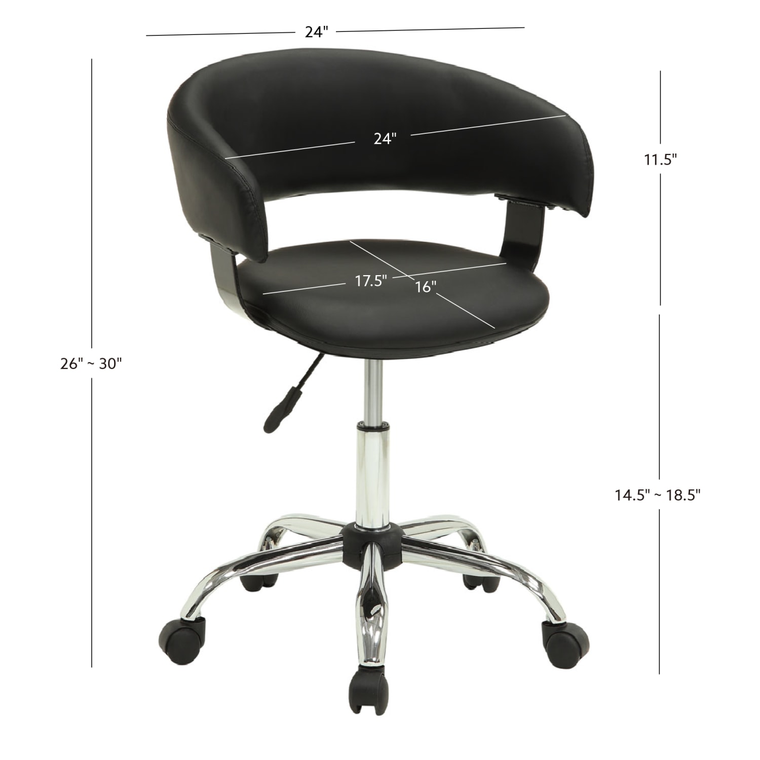 Powell Low-Back Faux Leather Gas-Lift Desk Chair, Black - Image 7