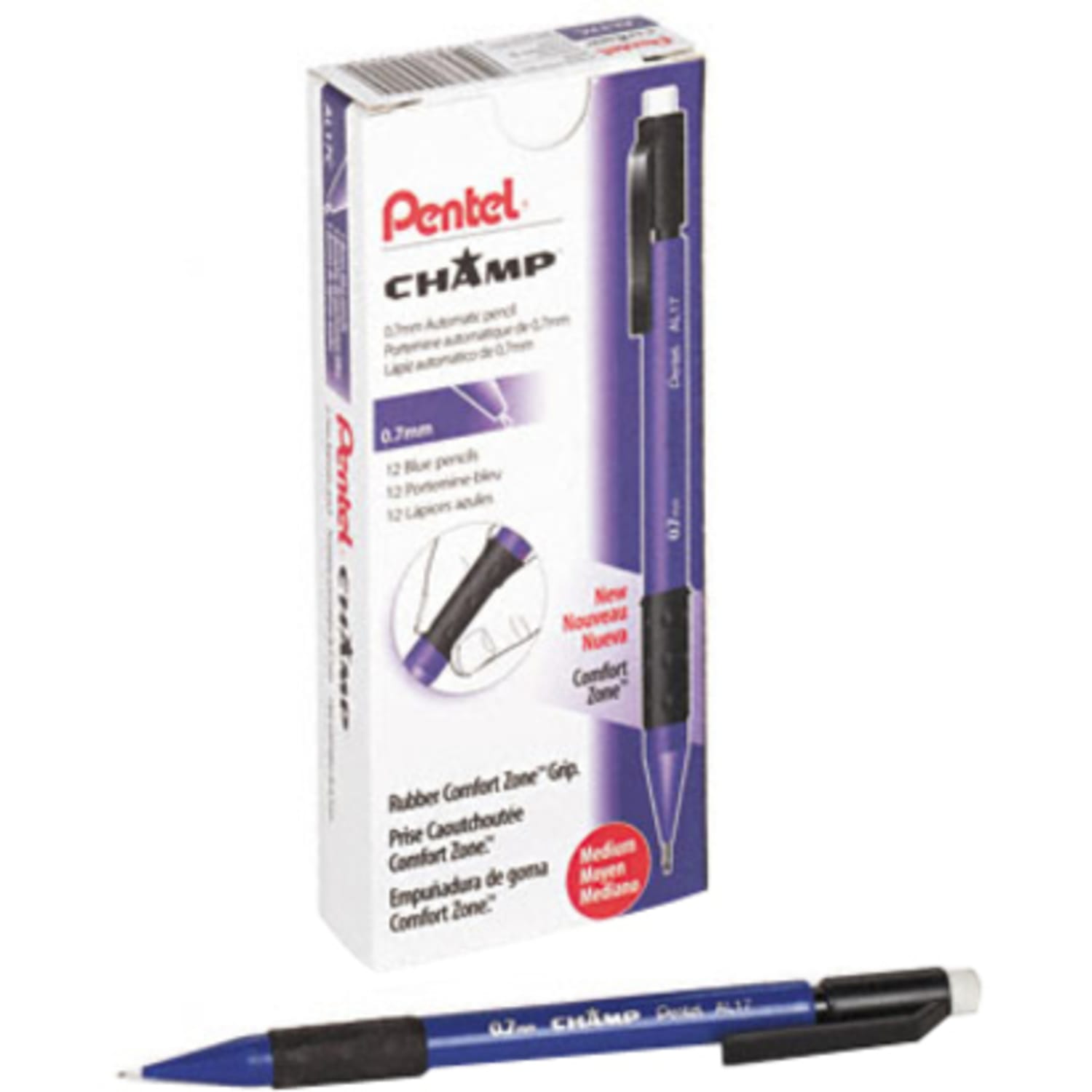 Pentel Champ Mechanical Pencils, #2 Lead, Medium Point, 0.7 mm, Blue Barrel, Pack Of 12 - Image 5