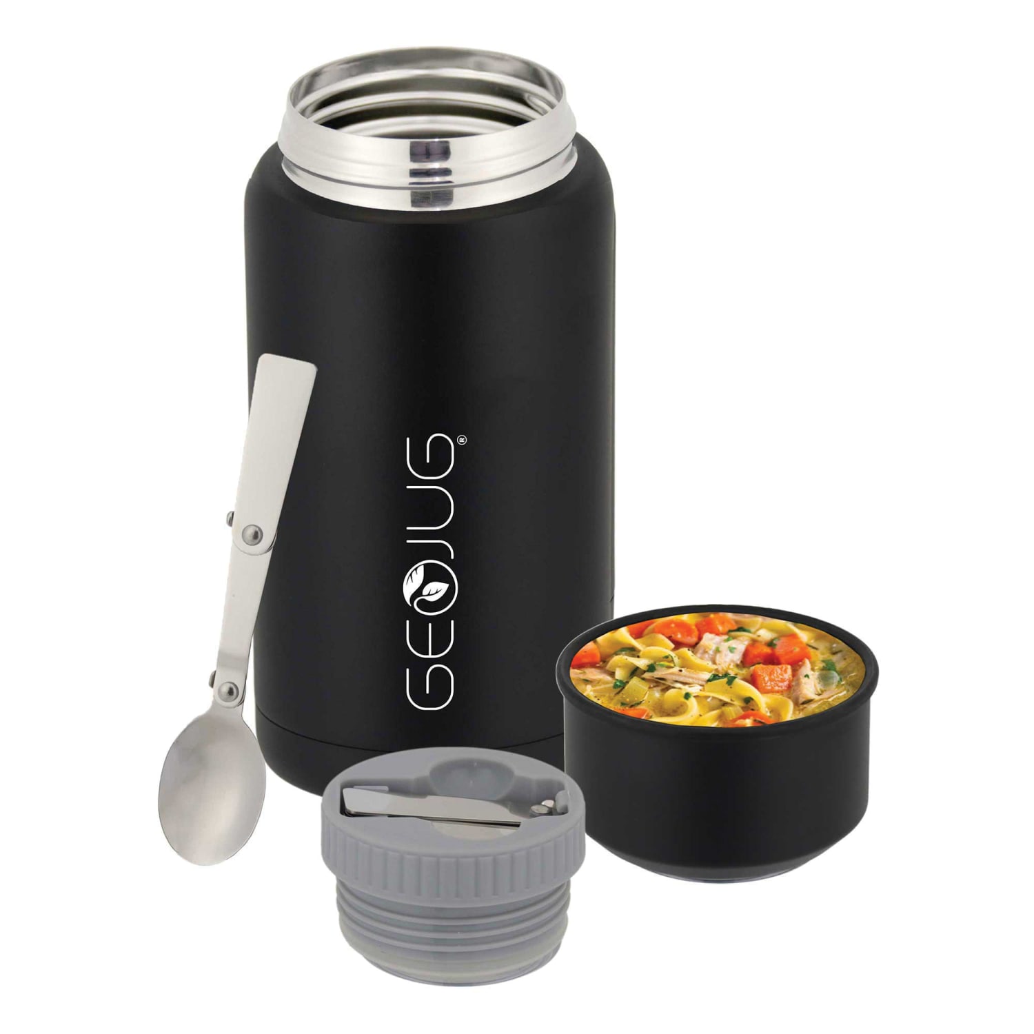 Brentwood Geojug Vacuum-Insulated Stainless-Steel Food Jar With Bowl And Folding Spoon, 25 Oz, Black - Image 6