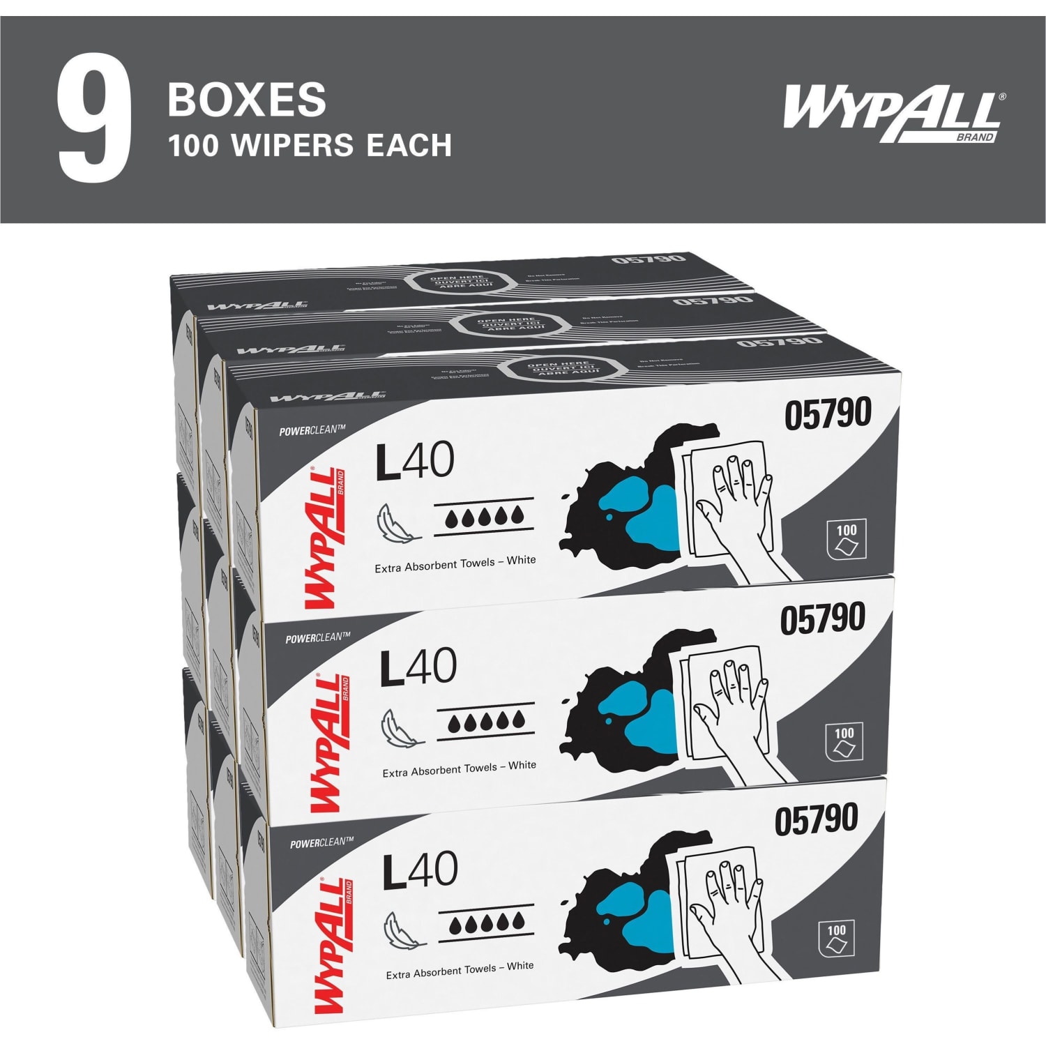 Kimberly-Clark WYPALL L40 Wipes, Unscented, 16 13/32in x 9 13/16in, White, 100 Wipes Per Box, Carton Of 9 Boxes - Image 4