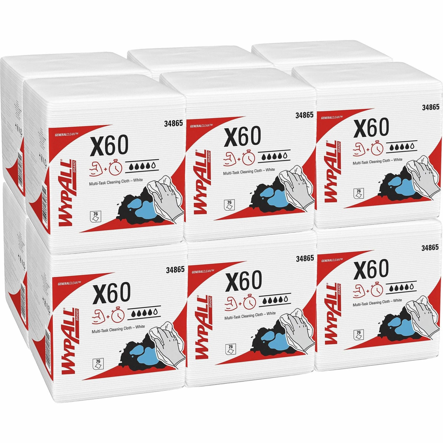Kimberly-Clark WYPALL X60 Quarterfold Dry Wipers, Unscented, White, 76 Wipers Per Pack, Case Of 12 Packs - Image 3