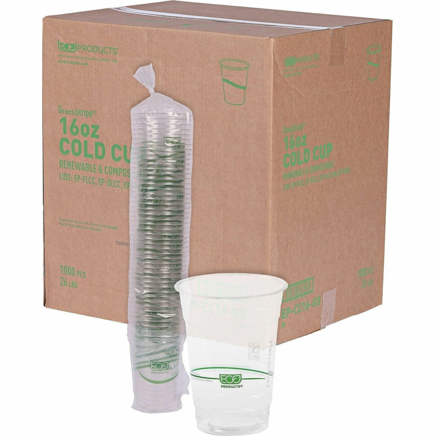Eco-Products GreenStripe Compostable Cold Drink Cups, 16 Oz, Case Of 500 - Image 3
