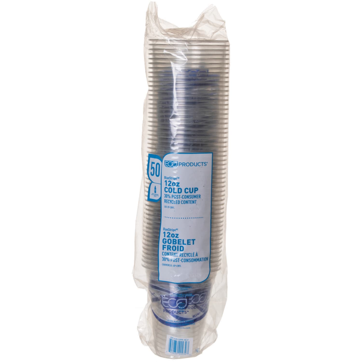 Eco-Products BlueStripe Cold Cups, 12 Oz, 25% Recycled, Clear, Carton Of 500 - Image 3