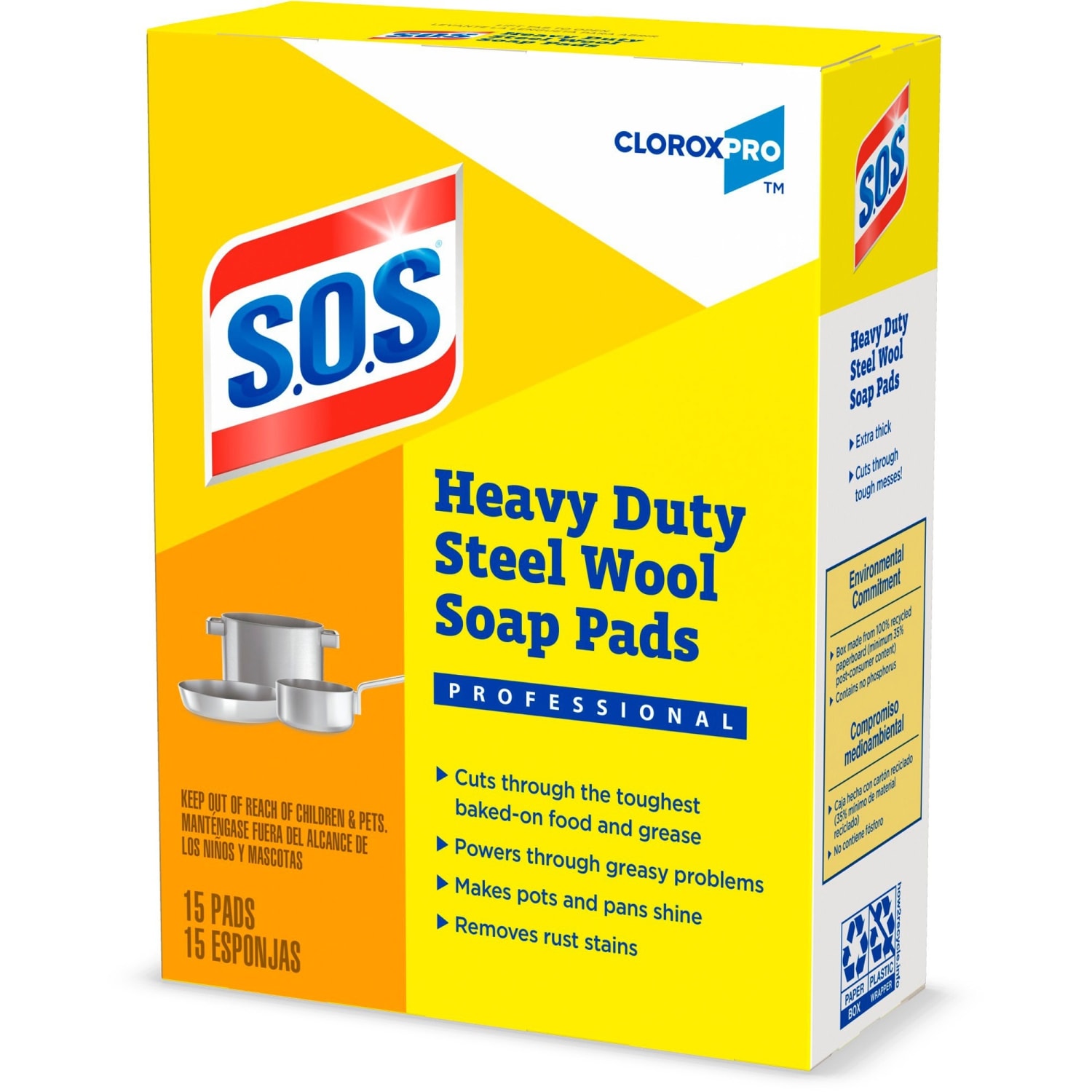 Clorox S.O.S. Steel Wool Heavy-Duty Soap Pads, 15 Per Box, Case Of 12 Boxes - Image 6