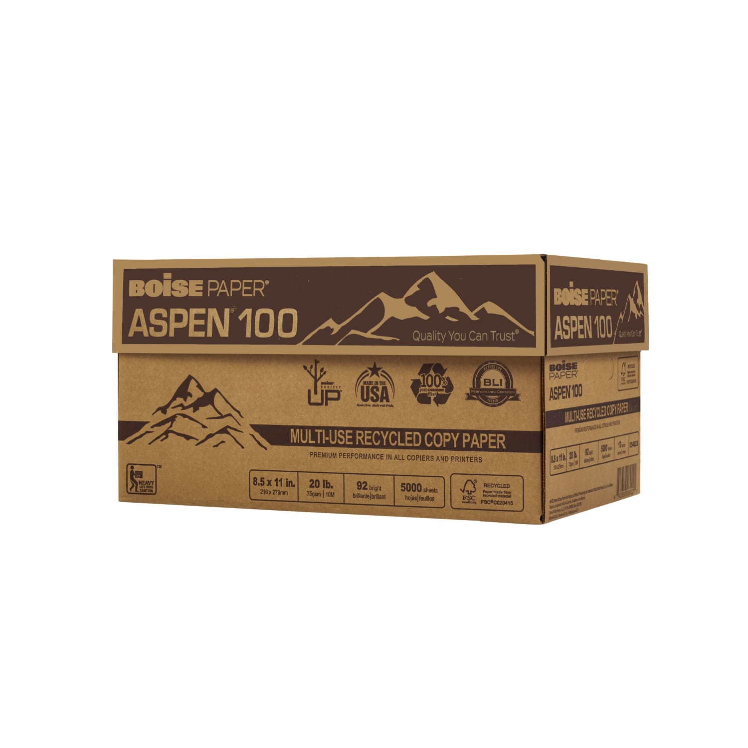 Boise ASPEN 100 Multi-Use Printer & Copy Paper, 10 Reams, White, Letter (8.5in x 11in), 5000 Sheets Per Case, 20 Lb, 92 Brightness, 100% Recycled, FSC Certified - Image 3
