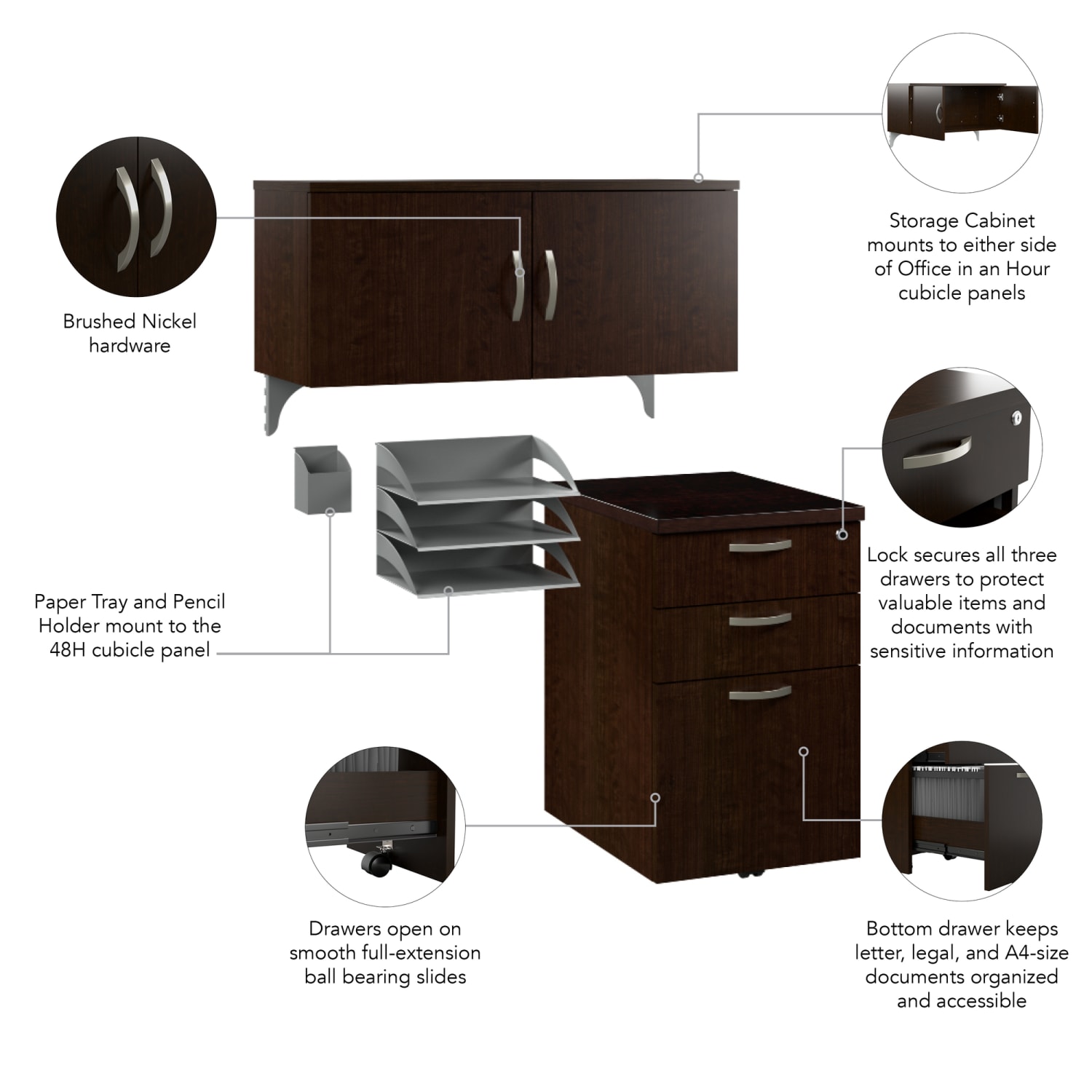 Bush Business Furniture Office In An Hour Storage & Accessory Kit, Mocha Cherry Finish, Standard Delivery - Image 6