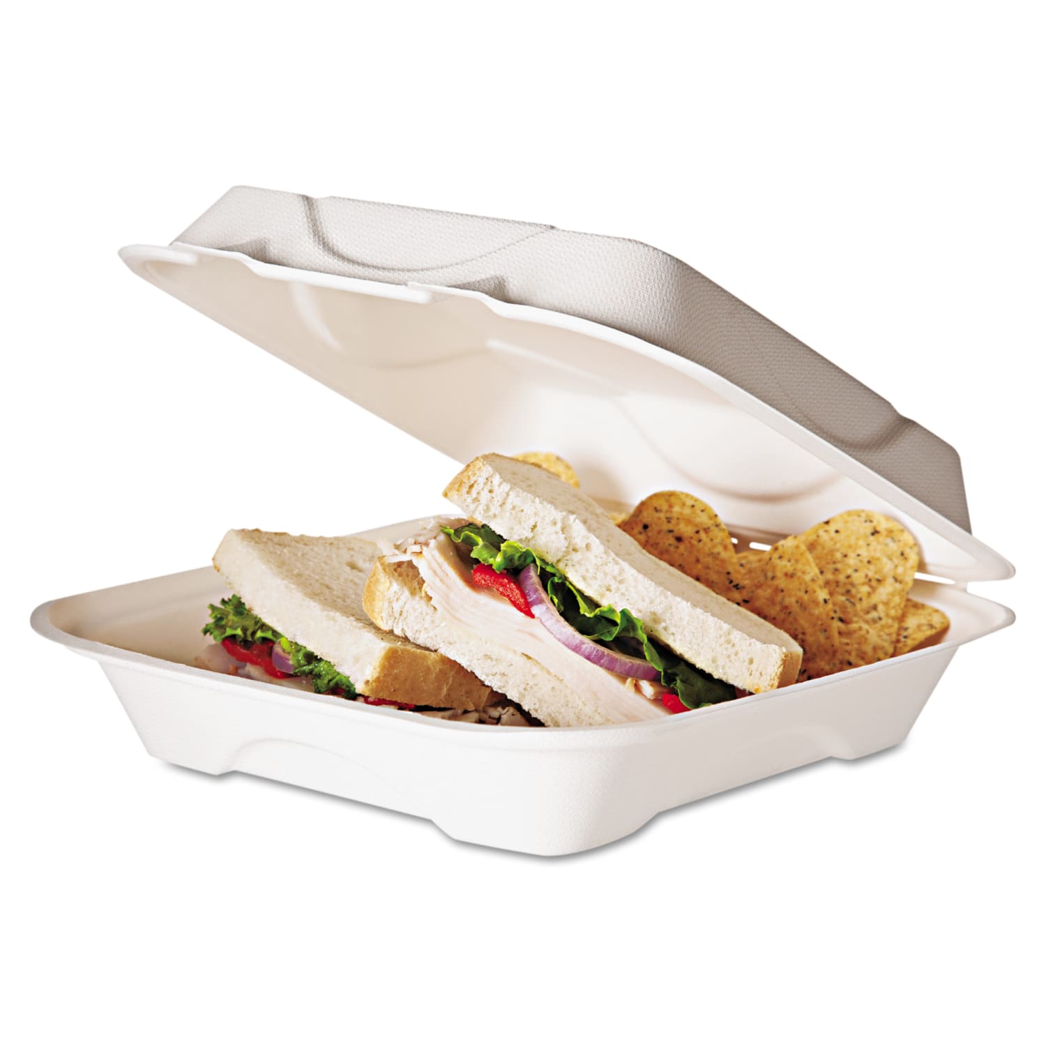Eco-Products Bagasse Hinged Clamshell Carryout Containers, 3in x 9in x 9in, White, Case Of 200 - Image 3