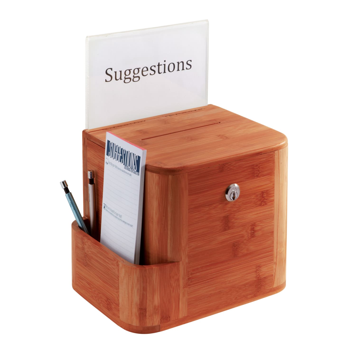 Safco Bamboo Suggestion Storage Box, 14in x 10in x 8in, Cherry - Image 3
