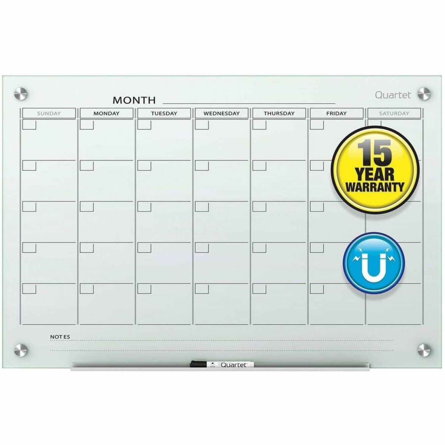 Quartet Infinity Glass Magnetic Unframed Monthly Calendar Whiteboard, 36in x 48in, White - Image 5
