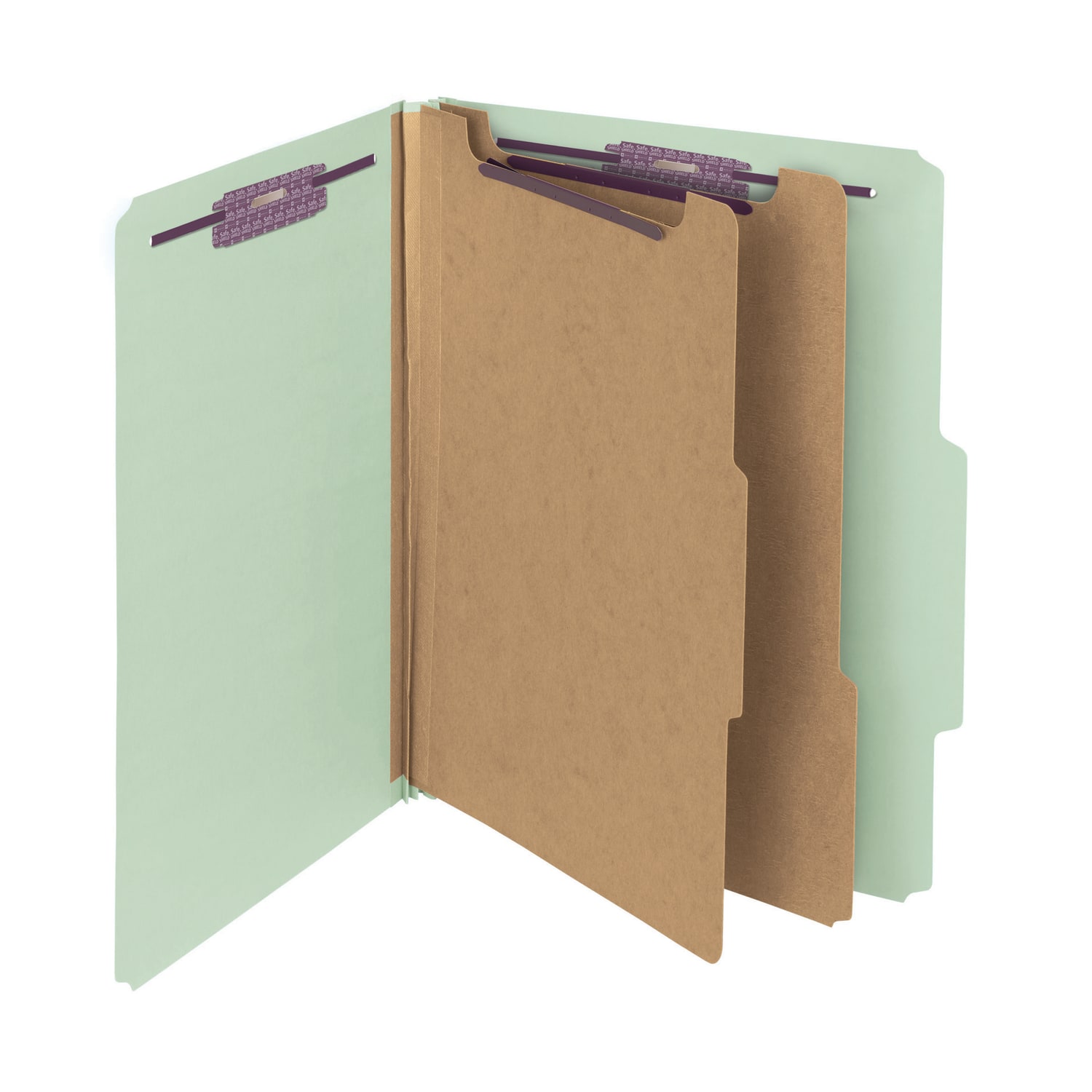 Smead Classification Folders, Pressboard With SafeSHIELD Fasteners, 2 Dividers, 2in Expansion, Letter Size, 100% Recycled, Gray/Green, Box Of 10 - Image 3