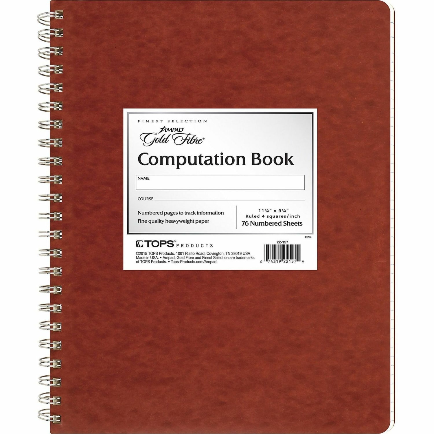 Ampad Retro Computation Notebook, 9 1/4in x 11 3/4in, 75 Sheets, Red