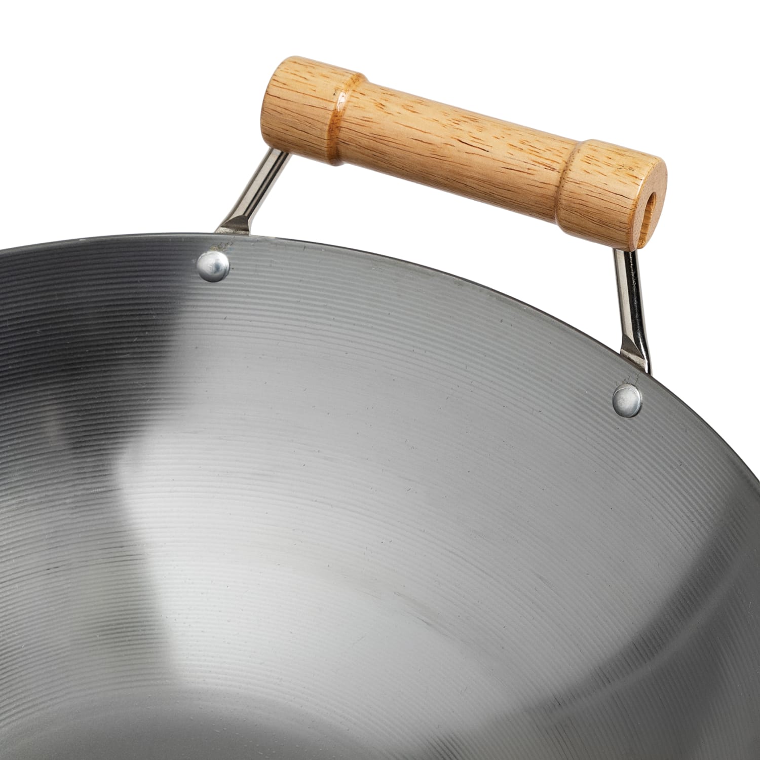 Joyce Chen Classic Series Carbon Steel Round Bottom Wok With Birch Handles, 14in, Silver - Image 4