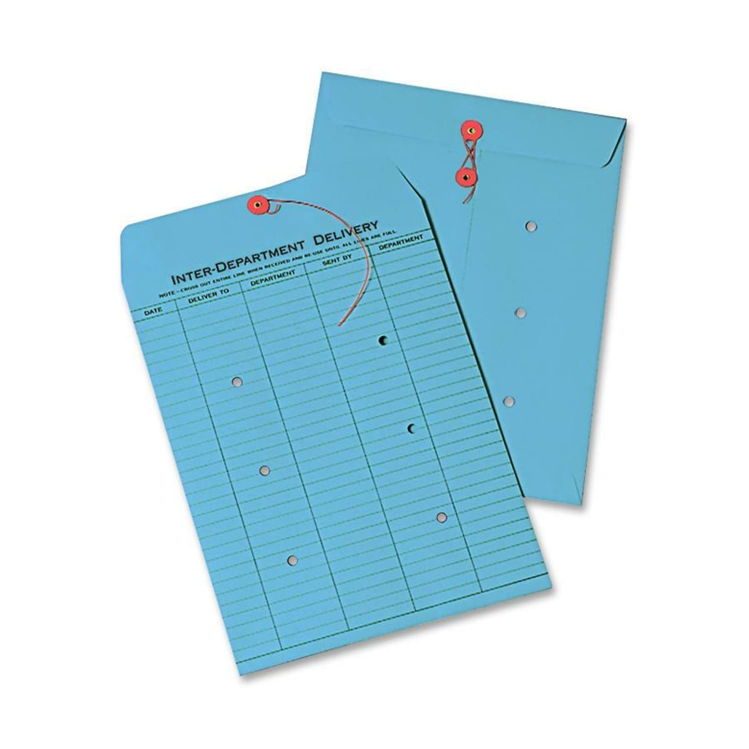 Quality Park Interdepartment Envelopes, 10in x 13in, 1-Sided Narrow Rule, Button & String Closure, Blue, Box Of 100 - Image 3