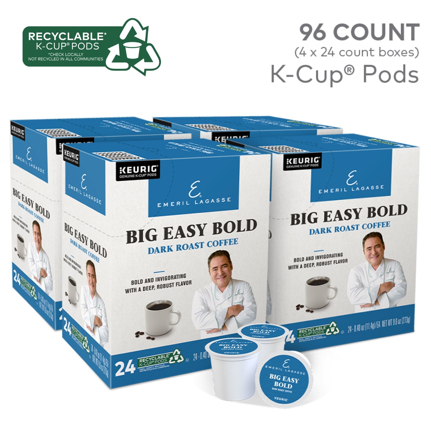 Emeril Big Easy Bold Coffee Keurig Single-Serve K-Cup Pods, Dark Roast, 24 Pods Per Pack, Case Of 4 Packs - Image 3