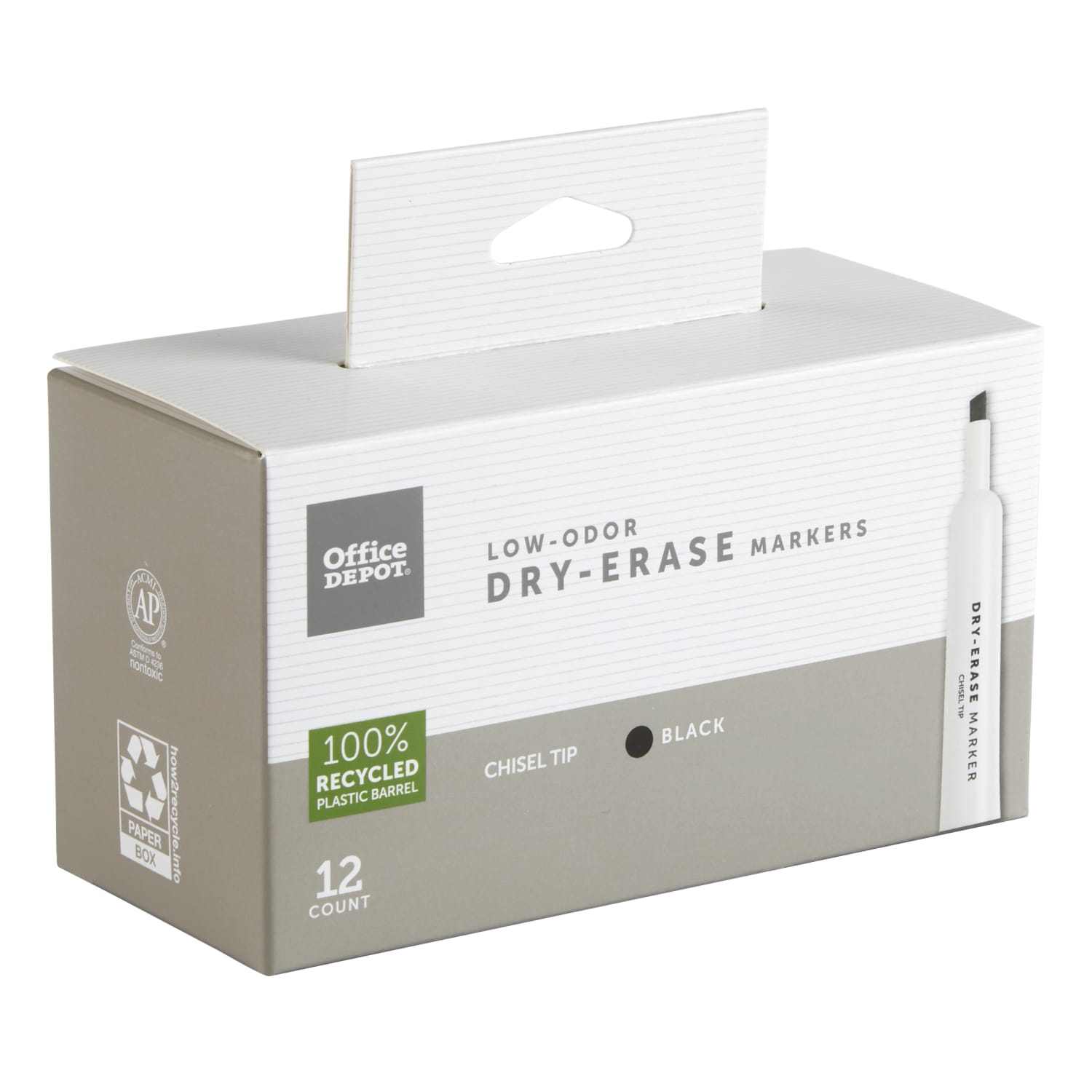 Office Depot Brand Low-Odor Dry-Erase Markers, Chisel Point, 100% Recycled Plastic Barrel, Black, Pack Of 12 - Image 3
