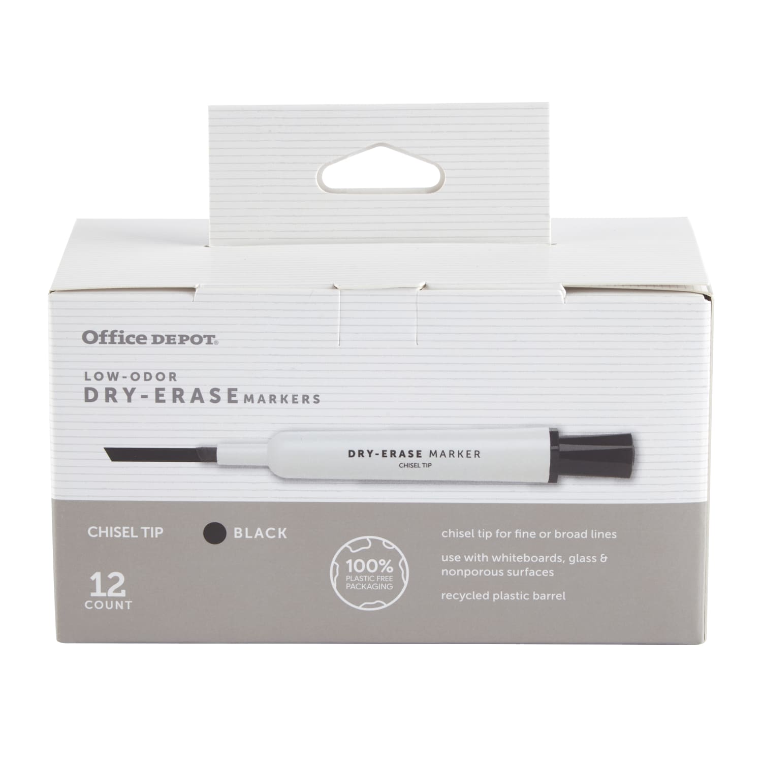 Office Depot Brand Low-Odor Dry-Erase Markers, Chisel Point, 100% Recycled Plastic Barrel, Black, Pack Of 12 - Image 4