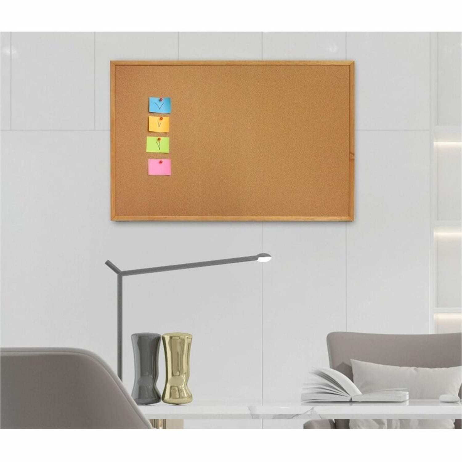 Lorell Wood Frame Cork Board, 24in x 18in, Wood Frame With Oak Finish - Image 6