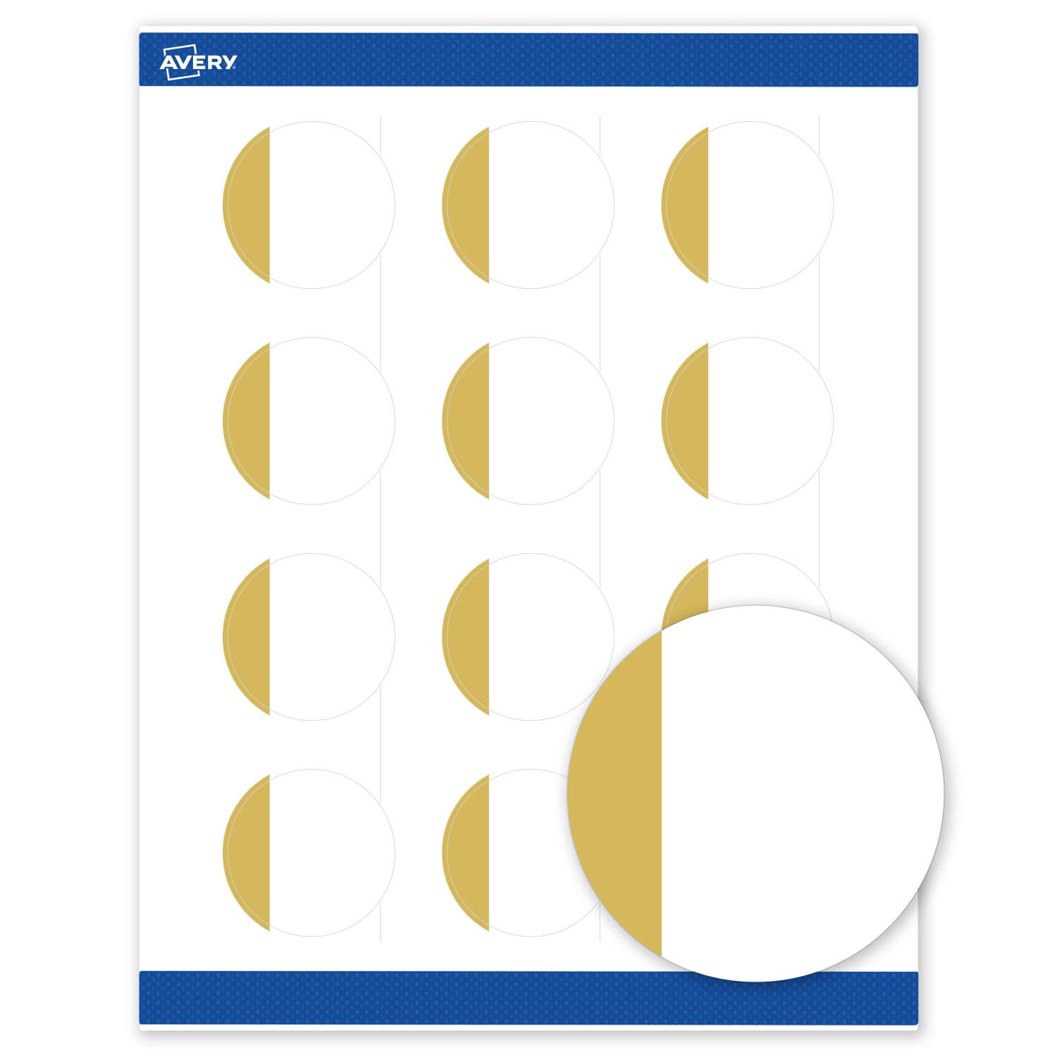 Avery Print-To-The-Edge Labels With Sure Feed Technology, S00-D1Q-PRWMP10, Round, 2in, Matte White, Preprinted Dipped Gold Edge Design, Pack Of 120 - Image 3