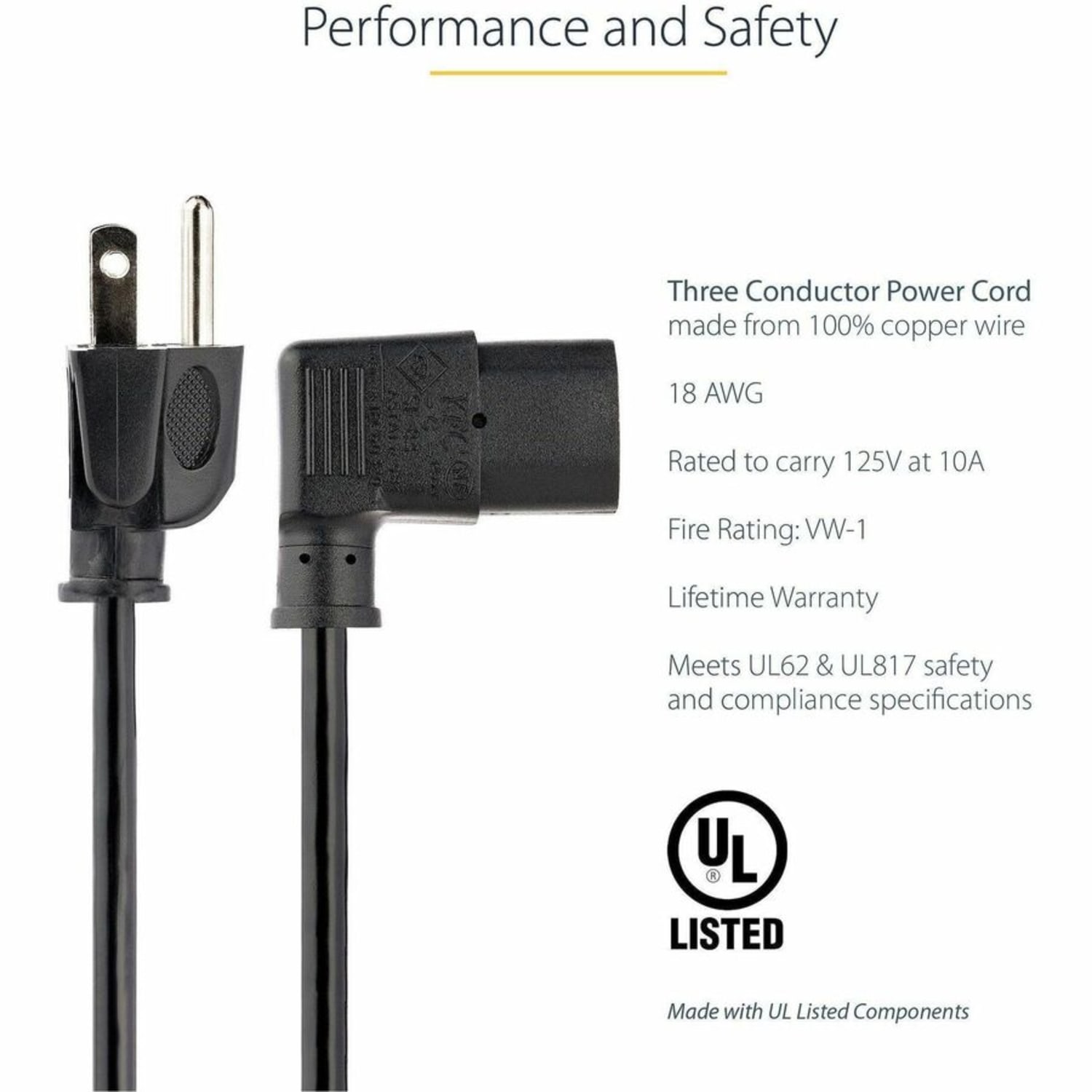 StarTech.com 3 ft Computer Power Cord - NEMA 5-15P to Right-Angle C13 - 18AWG - Image 3
