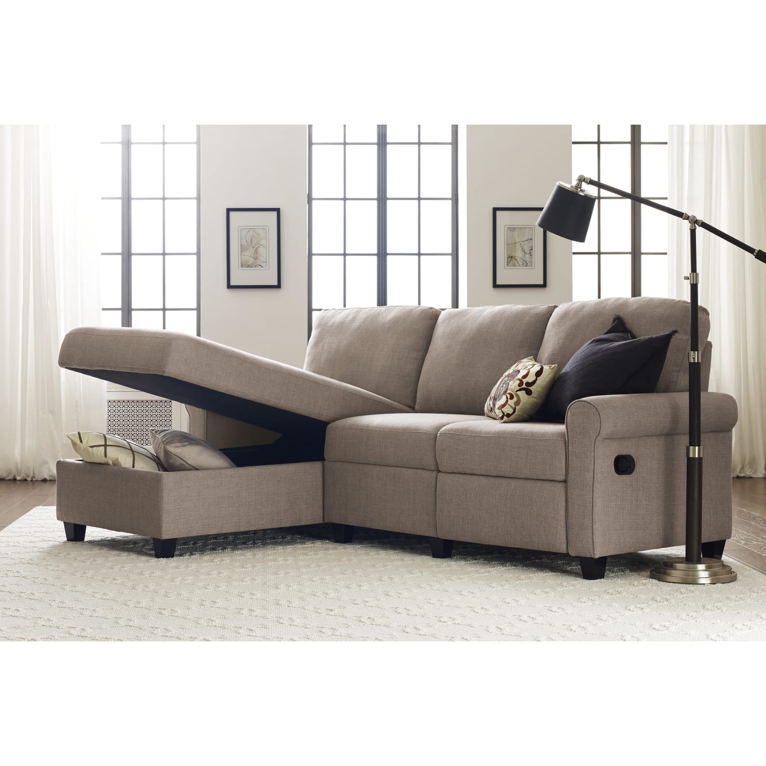 Serta® Copenhagen Reclining Sectional With Storage Chaise, Left, Warm Oatmeal/Espresso - Image 4
