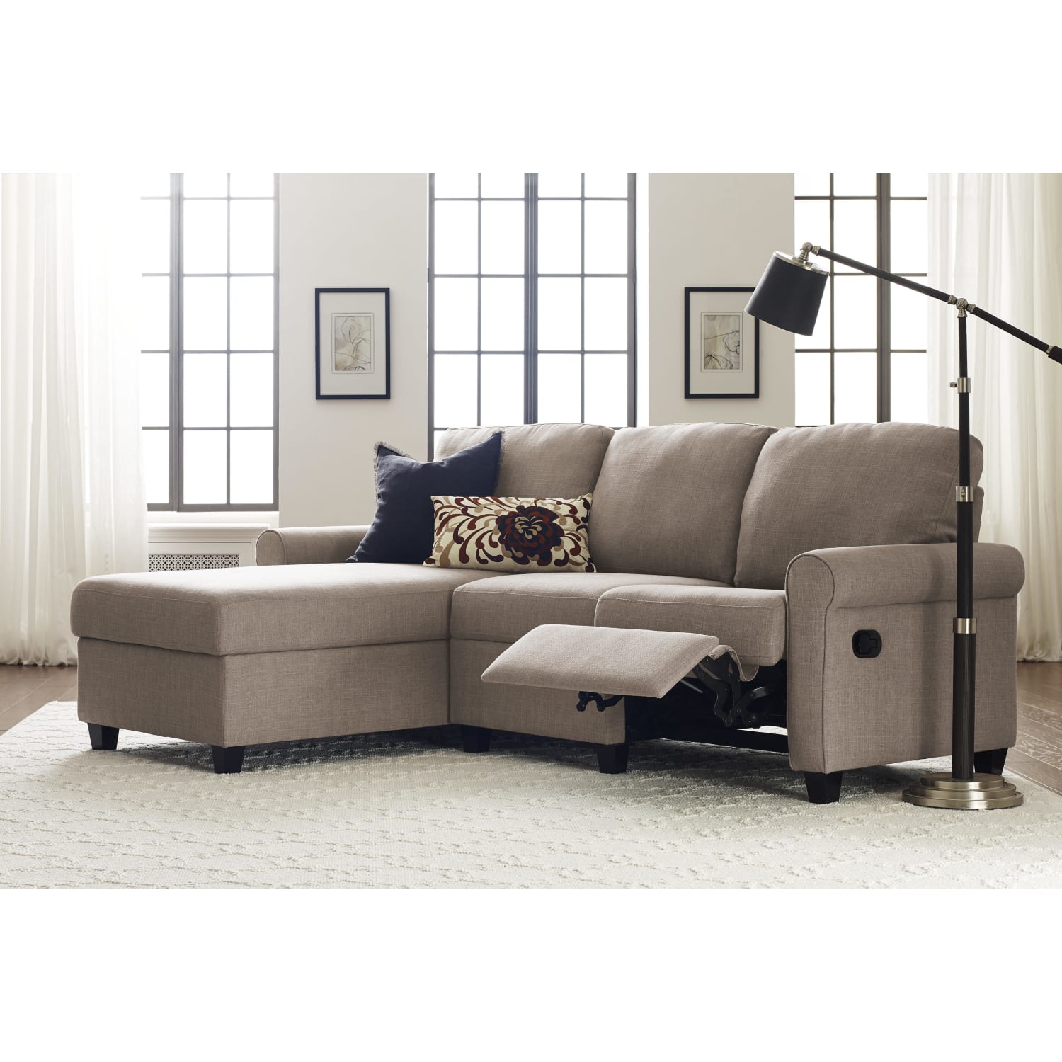 Serta Copenhagen Reclining Sectional With Storage Chaise, Left, Warm Oatmeal/Espresso - Image 5