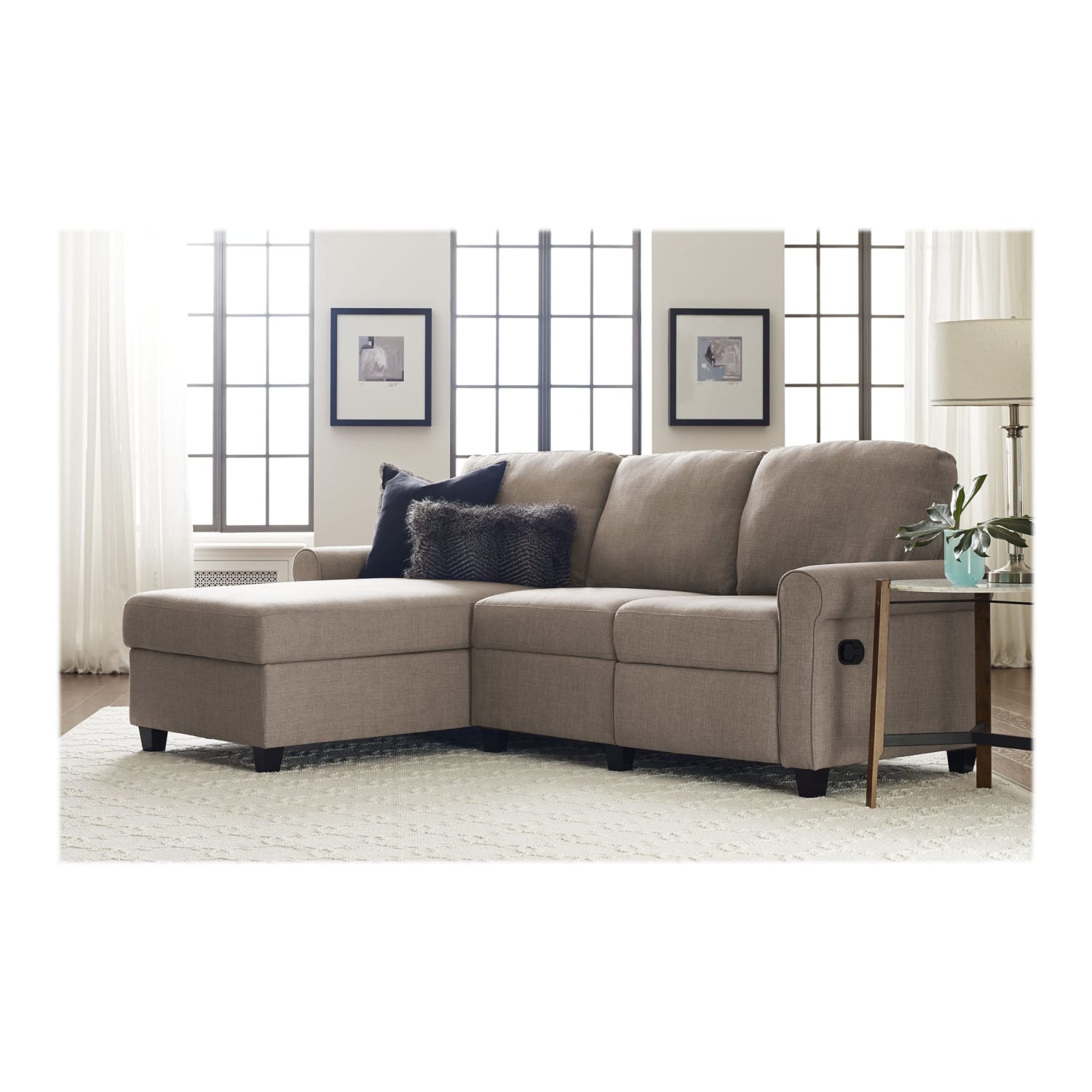 Serta® Copenhagen Reclining Sectional With Storage Chaise, Left, Warm Oatmeal/Espresso - Image 12