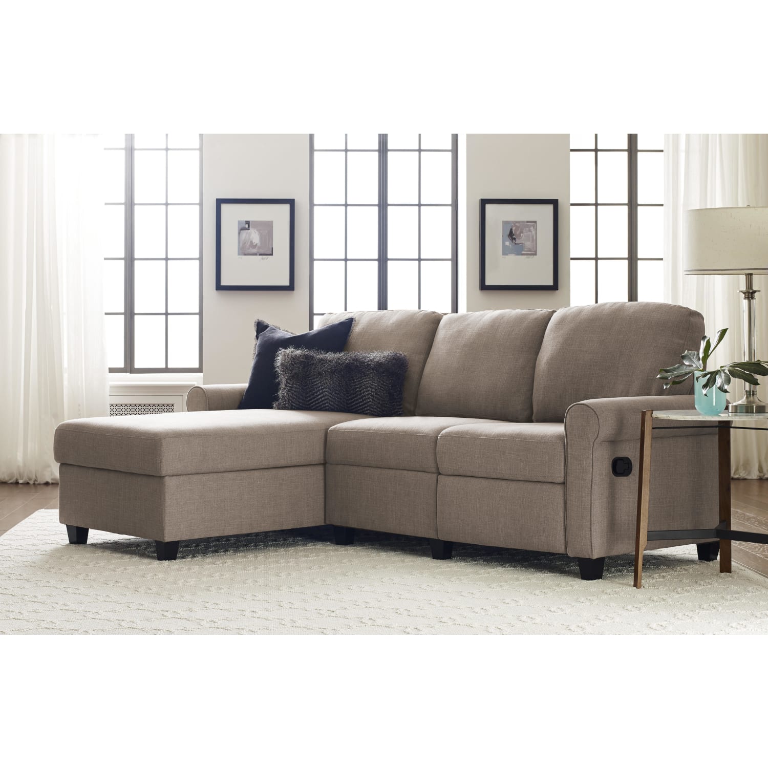 Serta® Copenhagen Reclining Sectional With Storage Chaise, Left, Warm Oatmeal/Espresso