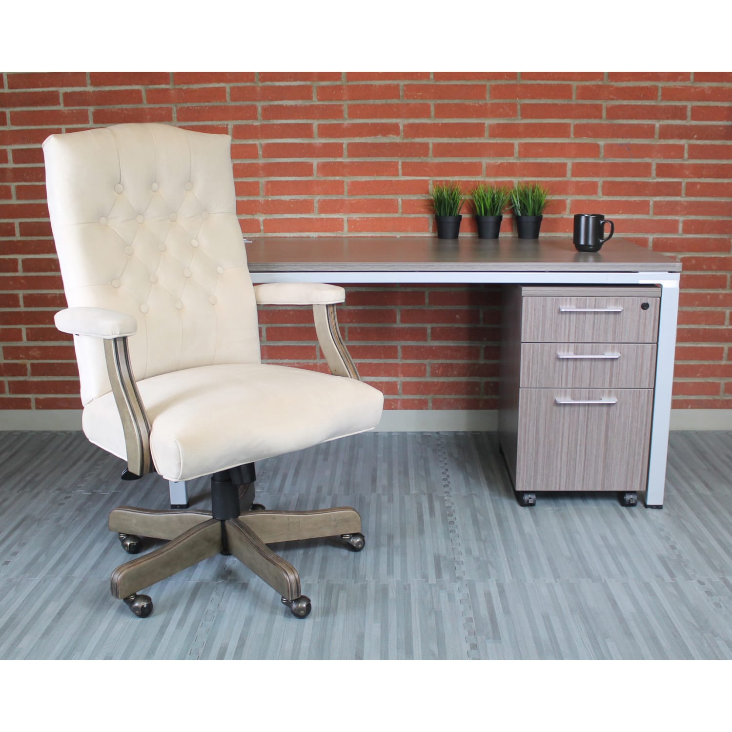 Boss Button-Tufted Ergonomic High-Back Chair, Champagne Velvet - Image 6