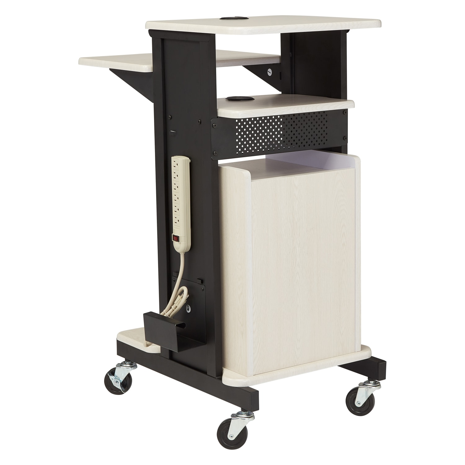 Oklahoma Sound? Premium Plus Presentation Cart With Storage Cabinet, Ivory/Black - Image 3