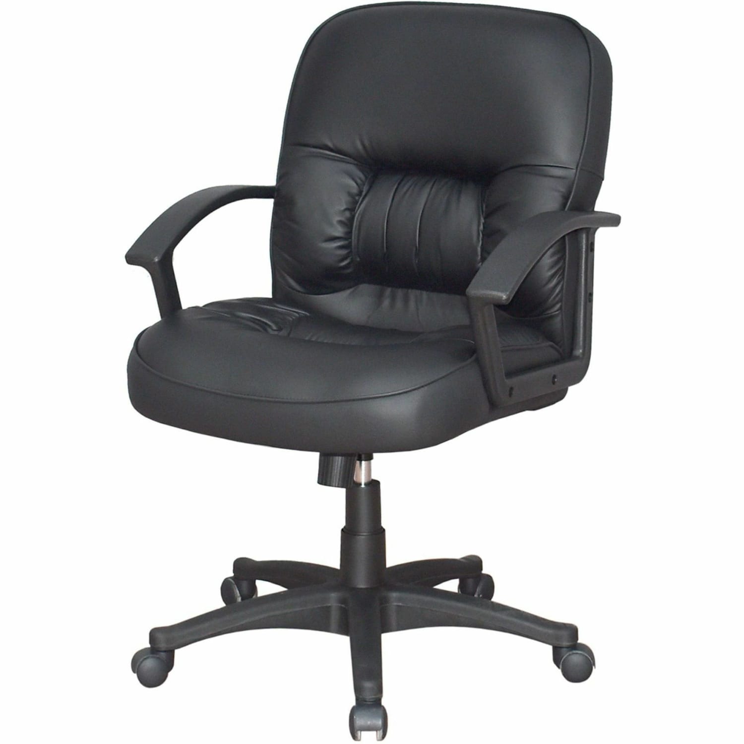 Lorell Tufted Ergonomic Bonded Leather Mid Back Chair Black PopularChairscom