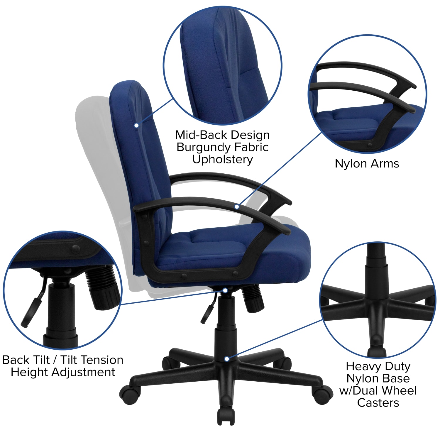 Flash Furniture Fabric MidBack Swivel Chair NavyBlack PopularChairscom Flash Furniture Fabric Mid Back Swivel Chair NavyBlack PopularChairscom