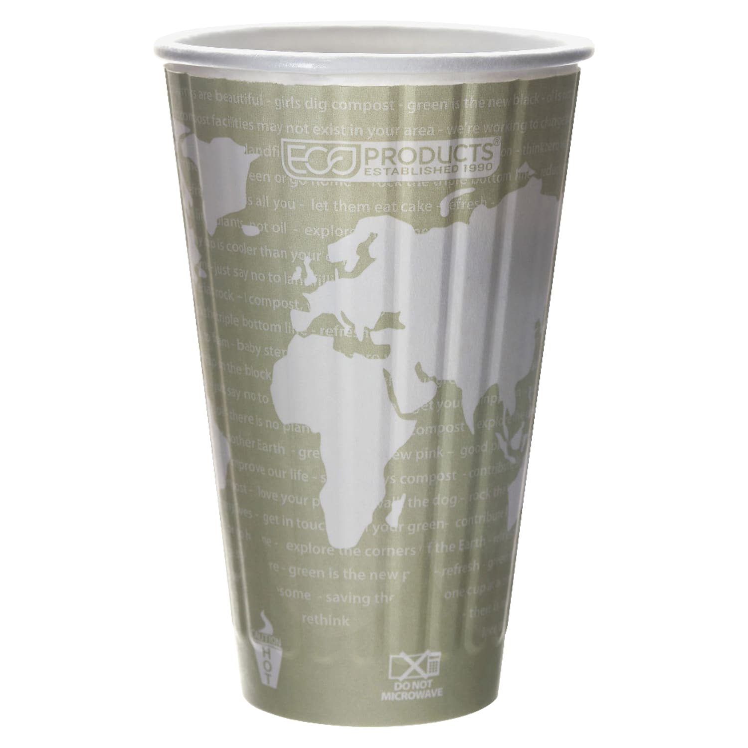 Eco-Products World Art Insulated Hot Cups, 16 Oz, Light Green/White, Pack Of 600