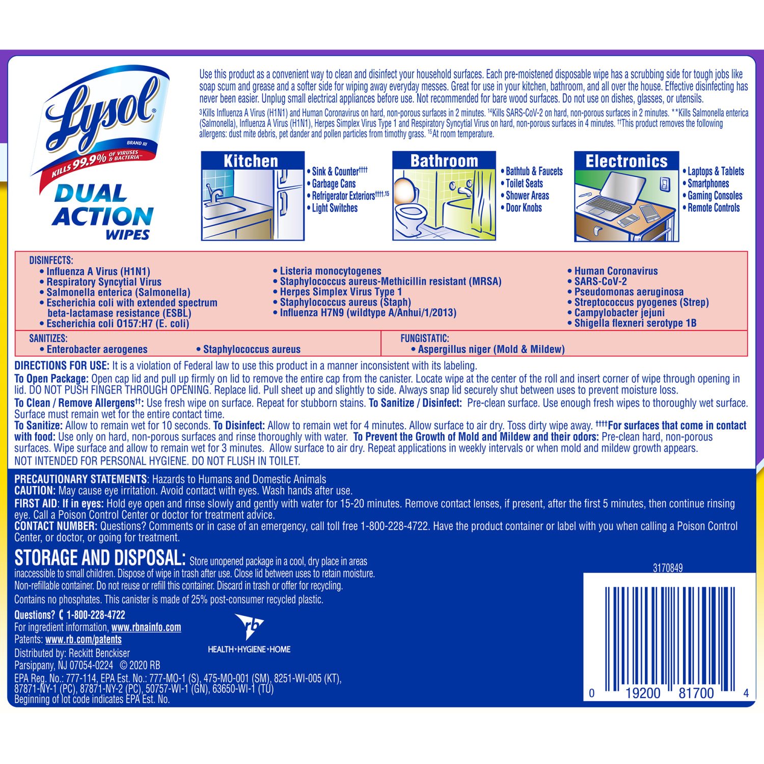 LYSOL Dual Action Wipes - 75 ct., Carton of 6 - Image 6