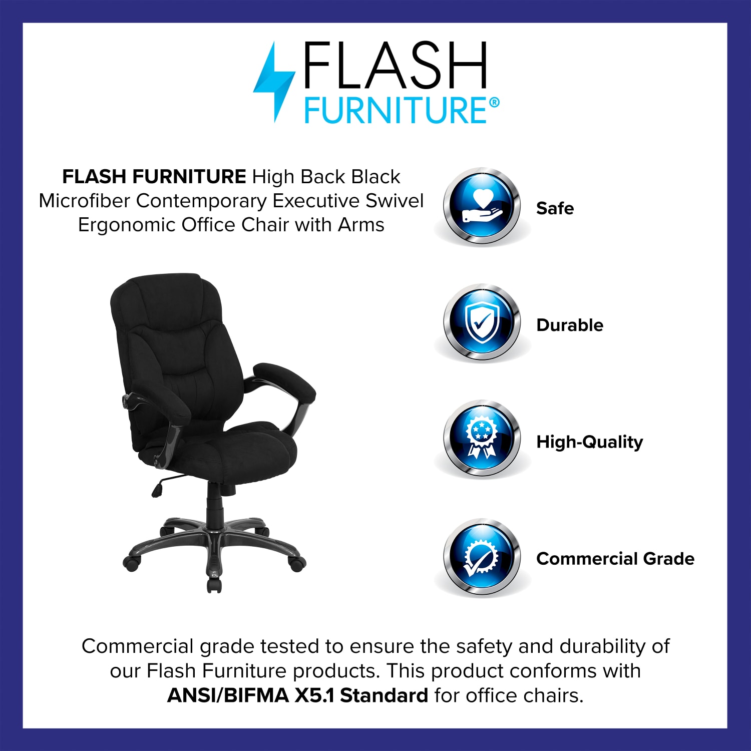 Flash Furniture Ergonomic Microfiber High-Back Chair, Black/Titanium - Image 5