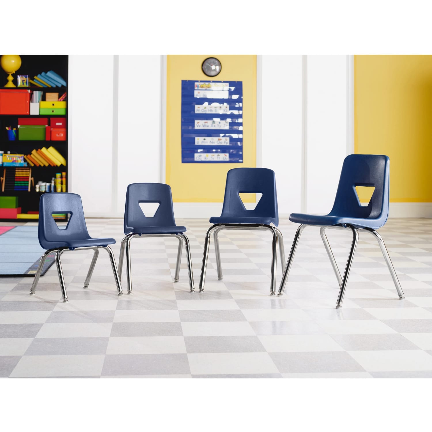 Lorell Classroom Student Stack Chairs 16inH Seat NavySilver Set Of 4 PopularChairscom