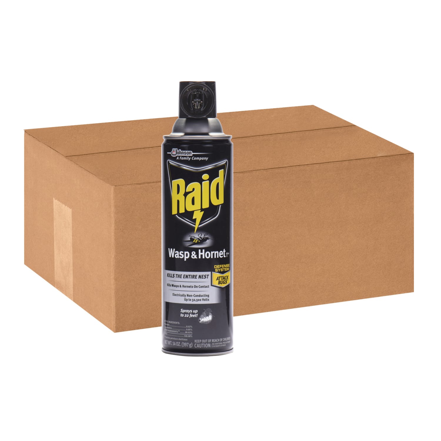 Raid Wasp and Hornet Killer 33 - Spray - Kills Wasp, Hornet, Mud Dauber, Yellow Jacket - 14 fl oz - White - 12 / Carton