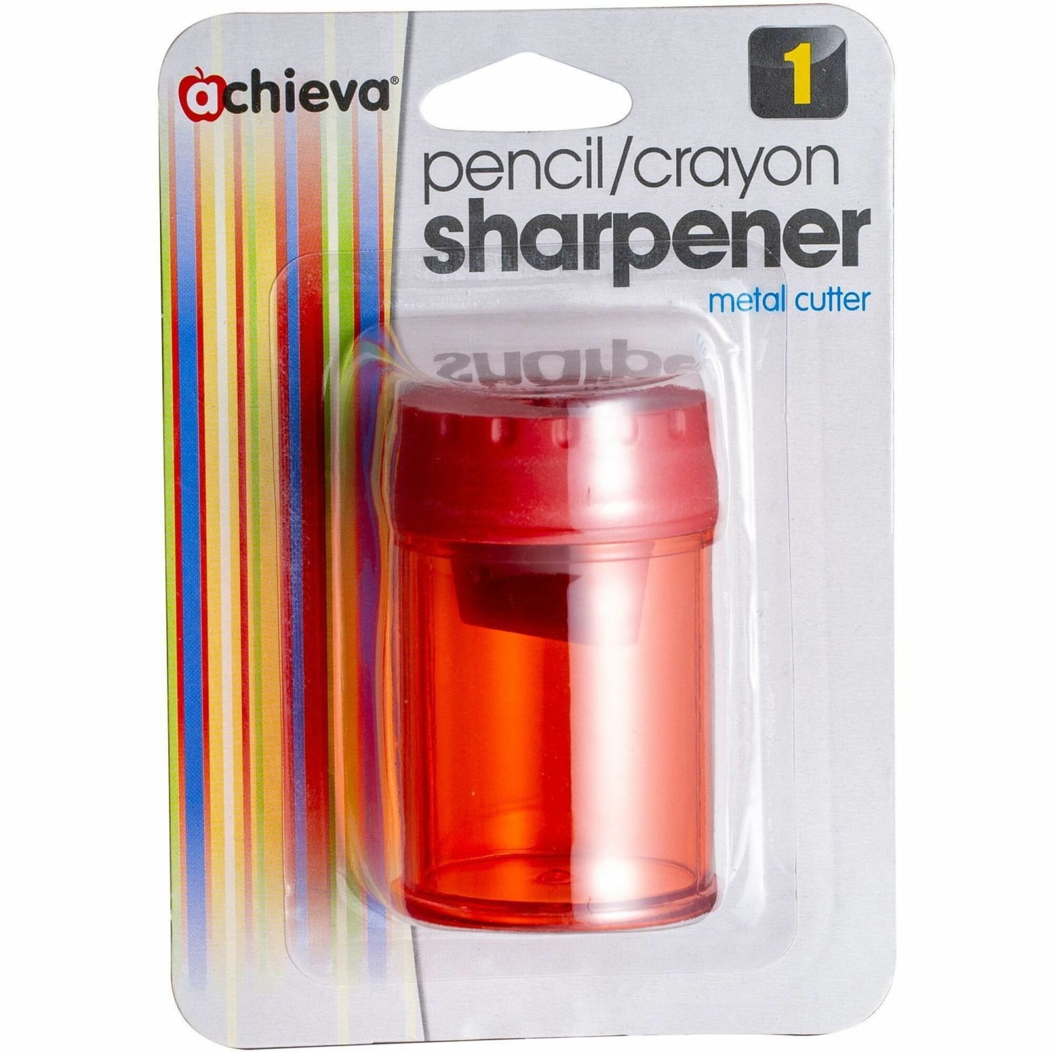 OIC Officemate Double Barrel Pencil/Crayon Sharpener  2 Hole(s)  2.1inH x 1.4inW x 1.4inD  Translucent Red  1 Each
