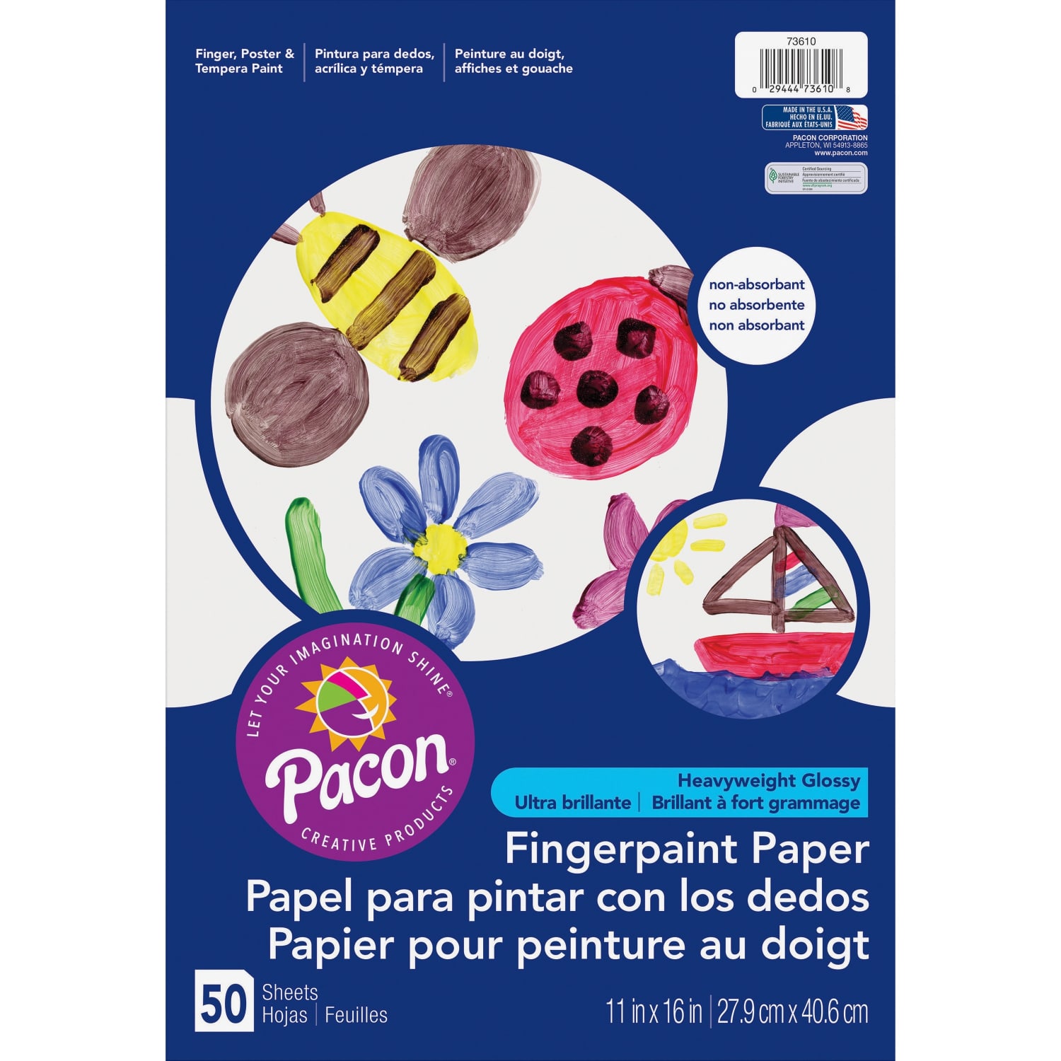 Pacon Fingerpaint Paper - 50 Sheets - 11in x 16in Sheet Size - White Paper - Non Absorbant, Bleed Resistant, Smear Resistant - 1 Pack