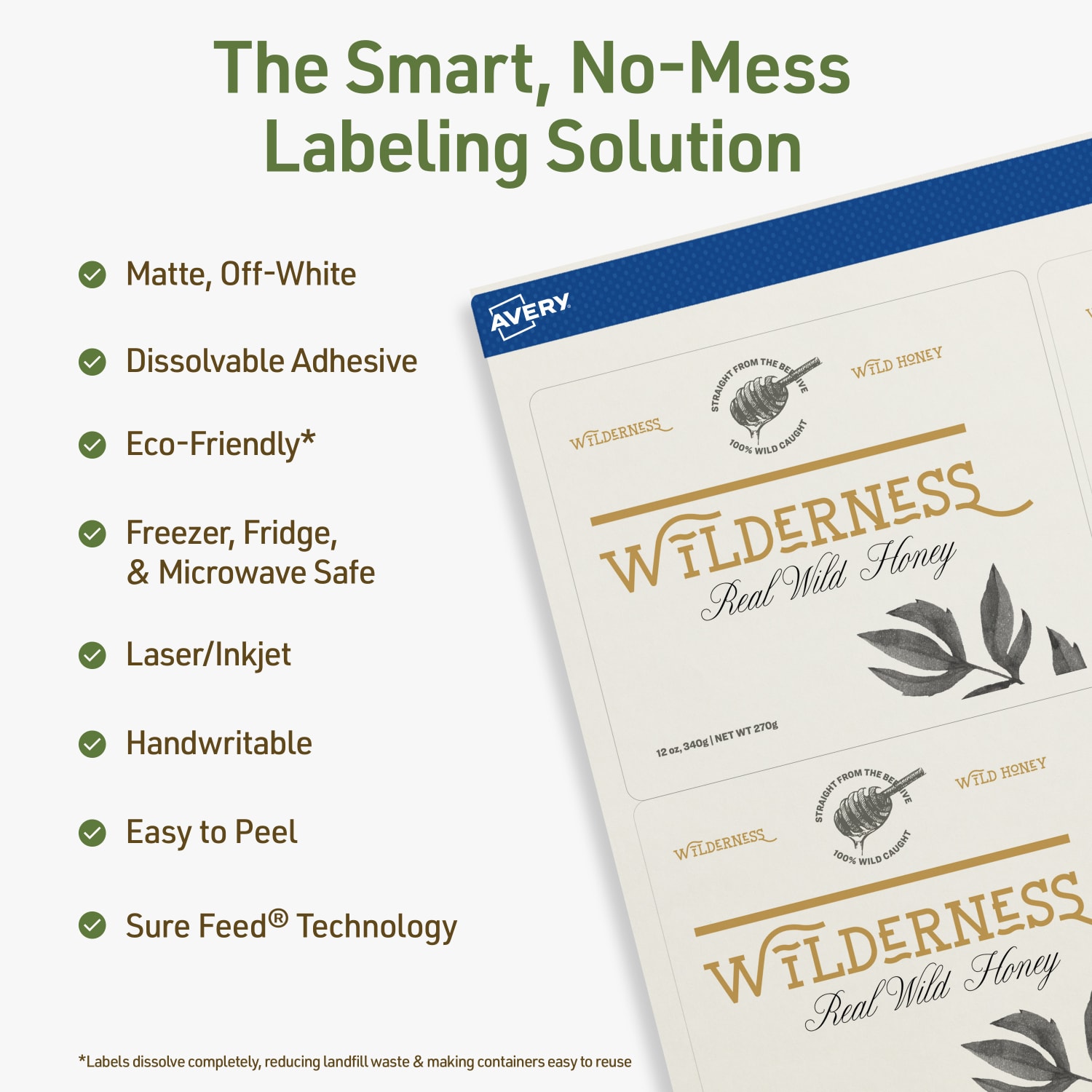 Avery Dissolvable Labels With Sure Feed Technology, 94215-DWMP25, Rectangle, 3-1/3inx4in, Matte Off-White, Pack Of 150 - Image 3